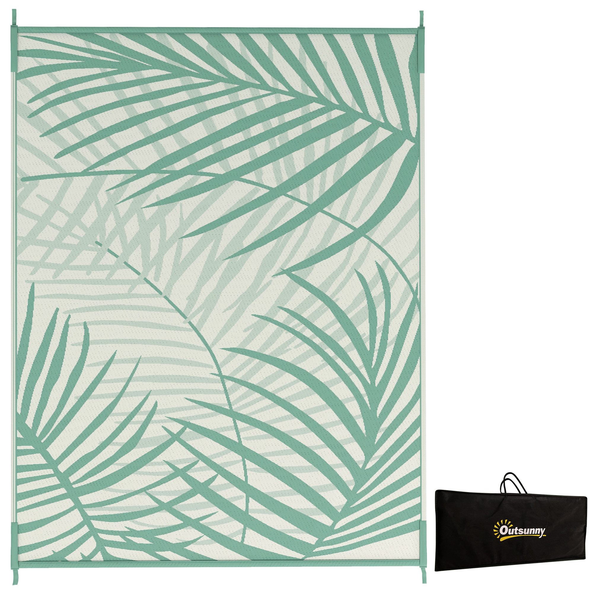 Outsunny Outdoorteppich Wendeteppich Kunststoffteppich mit Tragetasche, Rechteckig, Höhe: 0.3 mm, für Camping, Terrasse, Grün, 365 x 274 cm