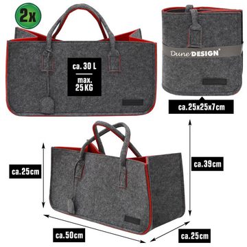 DuneDesign Einkaufskorb 2er Set Filztasche bis 25kg 50x25x25 Shopper Filz, Einkaufstasche Kaminholzkorb