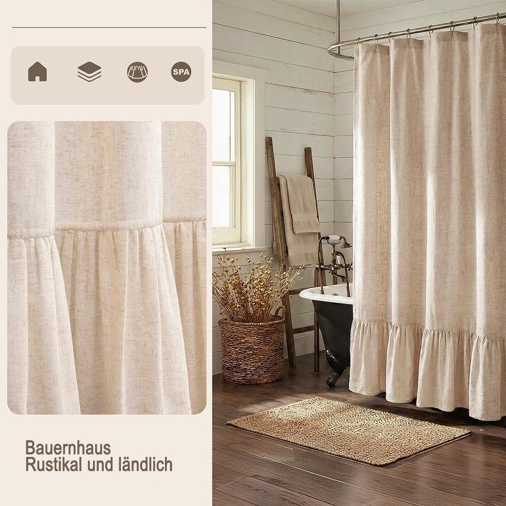 Agger Duschvorhang Shower curtains Anti schimmel Waschbar,schwer,183cm*183cm Breite 183 cm, Bauernhof-Duschvorhang aus Leinen in Beige mit Volant-Saum – Bild 4 von 5
