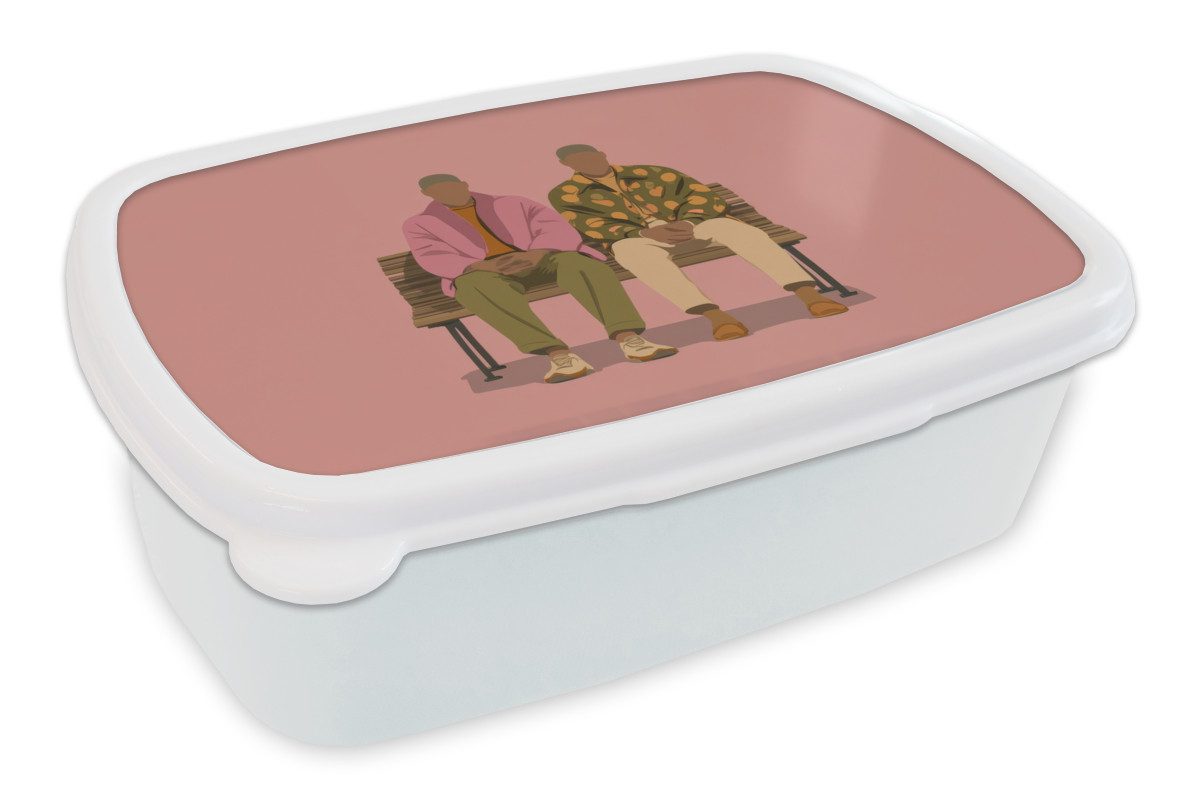 MuchoWow Lunchbox Illustration - Bank - Menschen - Minimalistisch, Kunststoff, (2-tlg), Brotdose Schule oder Arbeit, Brotbox für Kinder und Erwachsene