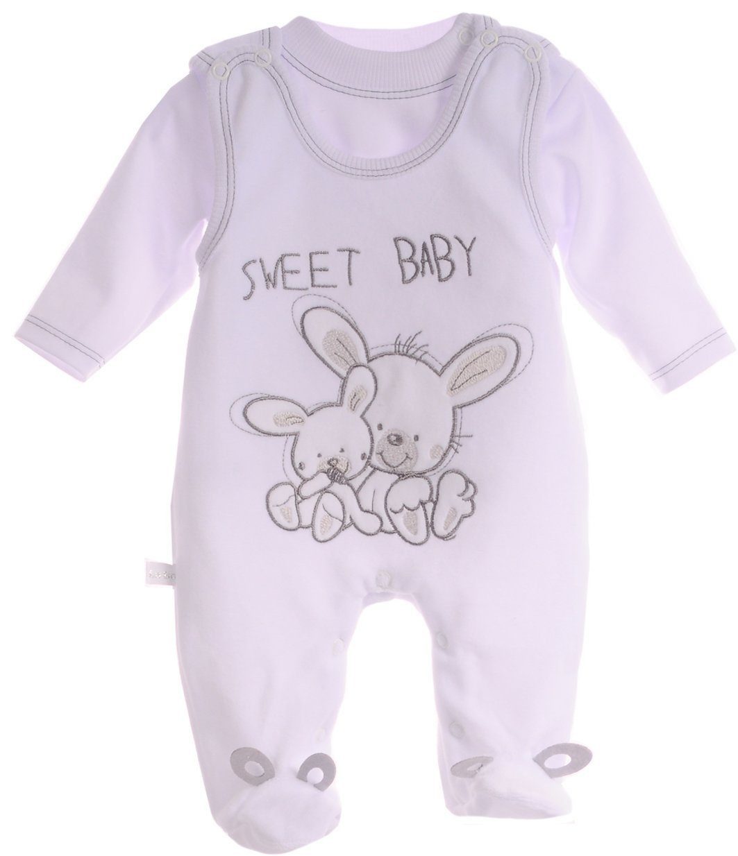 La Bortini Strampler Erstlingsset Baby Anzug in Weiß mit Hasen aus Velours Strampler Shirt (Set 2-teilig, Erstlingsset für Neugeborene, mit Hasen) weich, weiß, unisex, 44 50 56 62 68