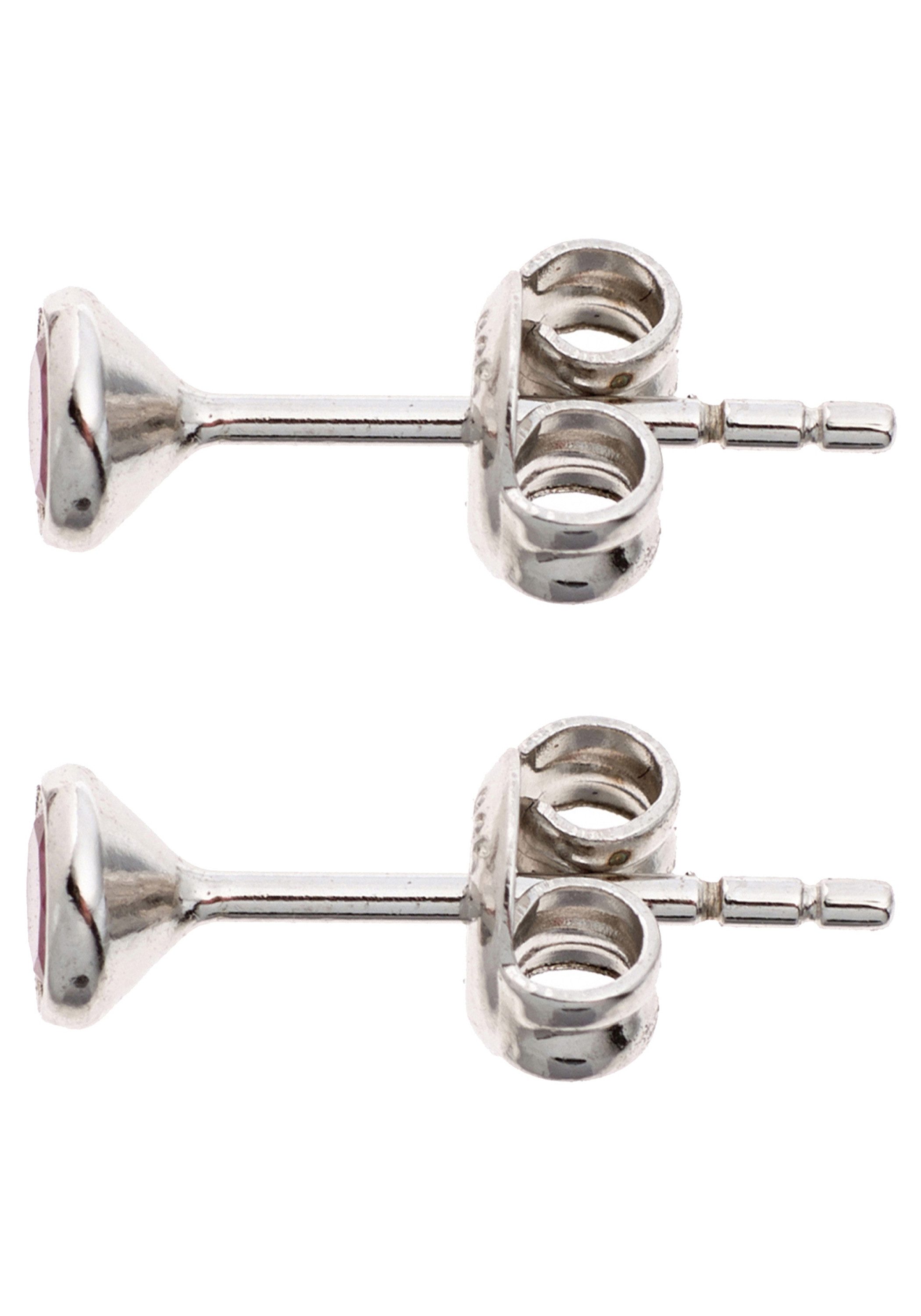 JOBO Paar Ohrstecker Ohrringe 4,5 mm rund rot, 925 Silber mit 2 Zirkonia