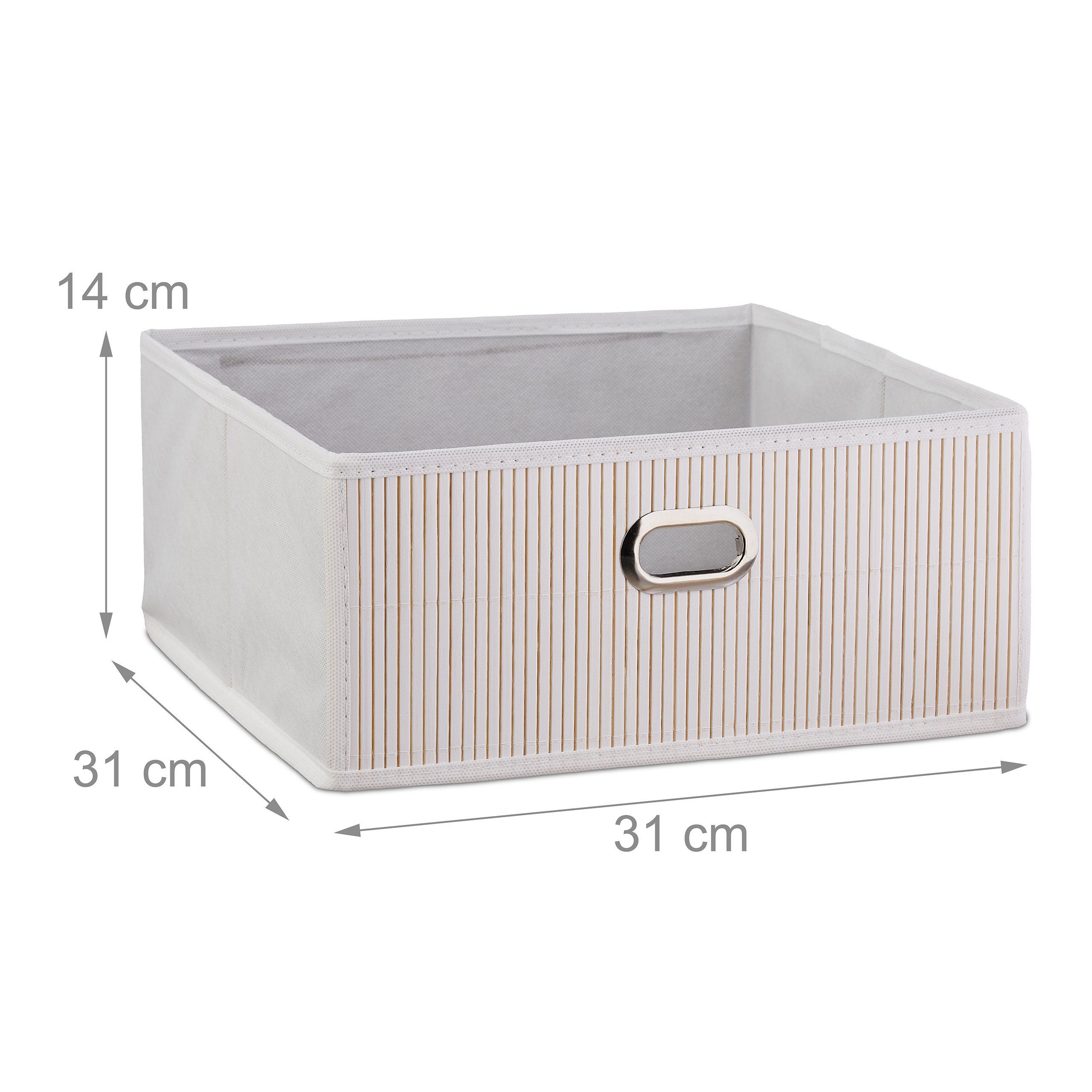 relaxdays Aufbewahrungskorb Bambus flach, weiß