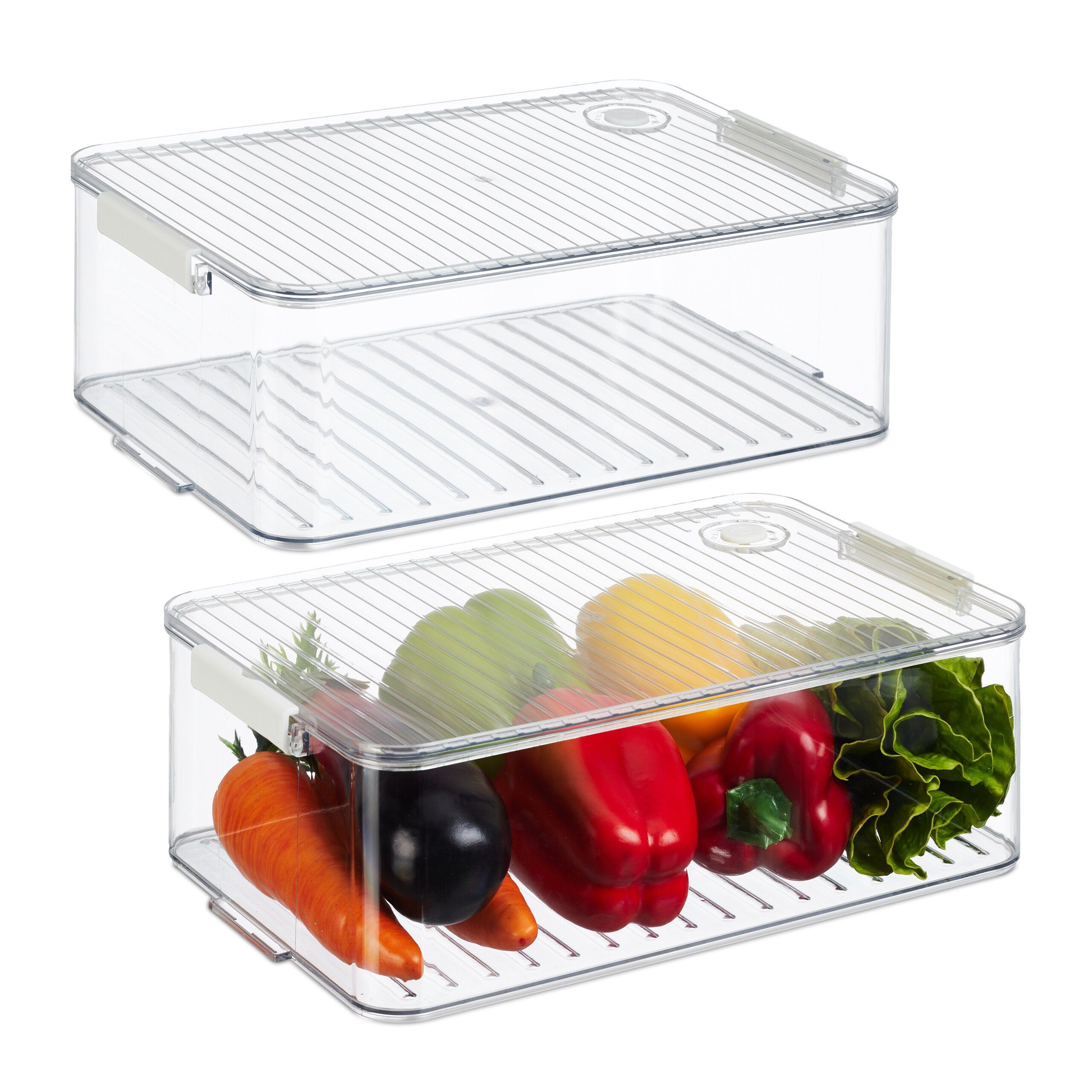 relaxdays Frischhaltedose Kühlschrank Organizer 2er Set, Kunststoff