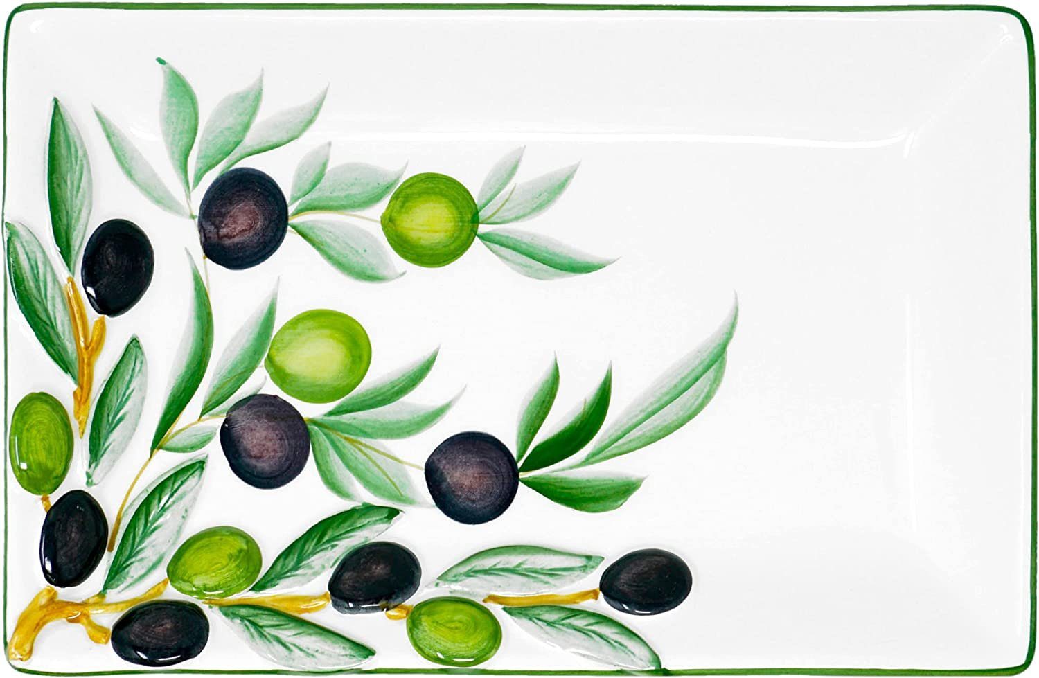 Olive, zum cm), Servieren Mediterrane (1-tlg., Keramik, Partyplatte Lashuma weiß Olive 26x16 Servierteller