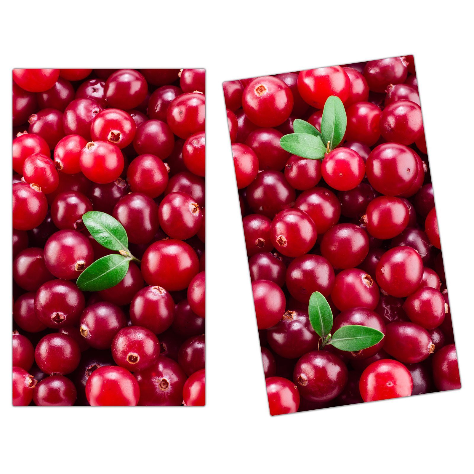 mit Glas, tlg) (2 Cranberrys Glas Spritzschutz aus Herdabdeckplatte Herd-Abdeckplatte Blatt, Primedeco