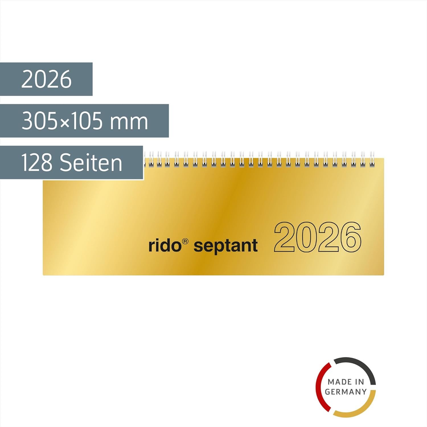 RIDO Schreibtischkalender RIDO Ide Tischkalender 2026 1W 2S gold Querkalender Spiralkalender Sch