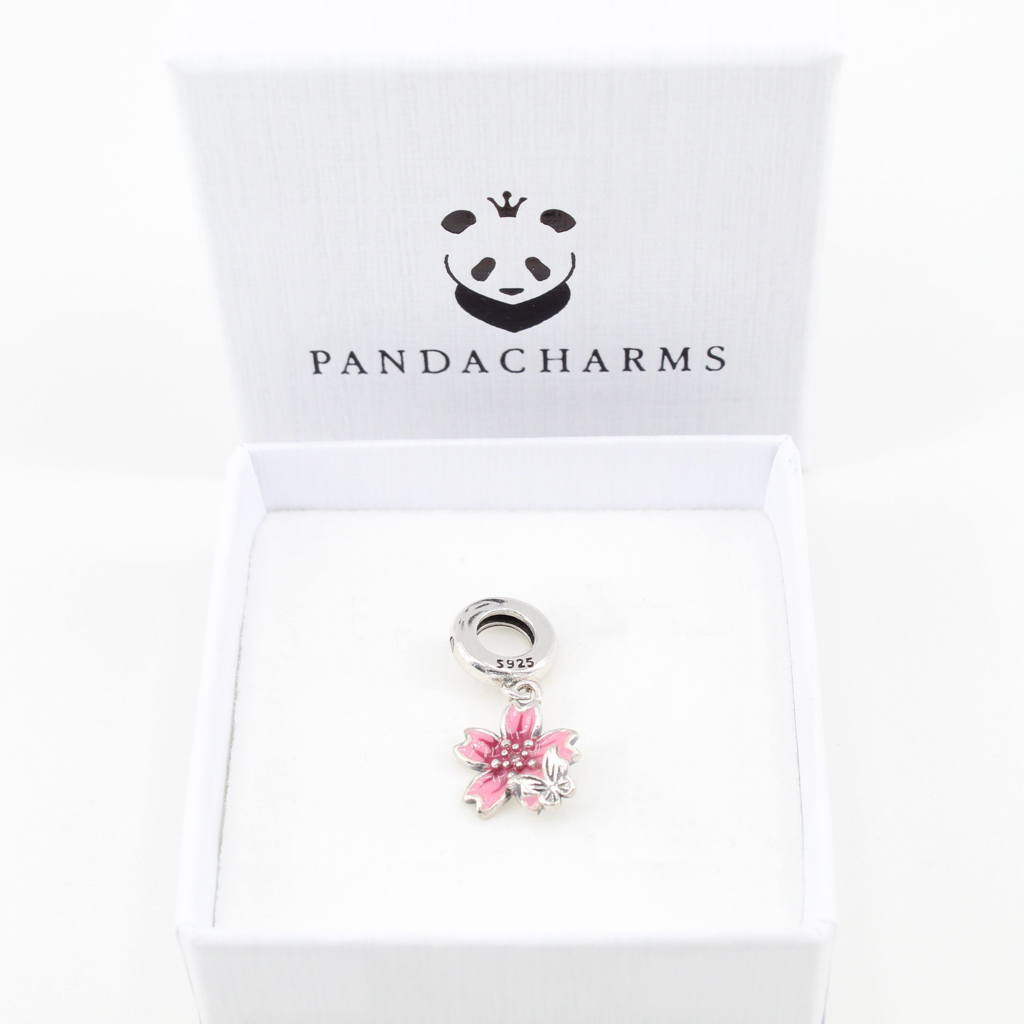 PANDACHARMS Bead Kirschblüte mit Schmetterling Charm Anhänger, 925er Sterling Silber