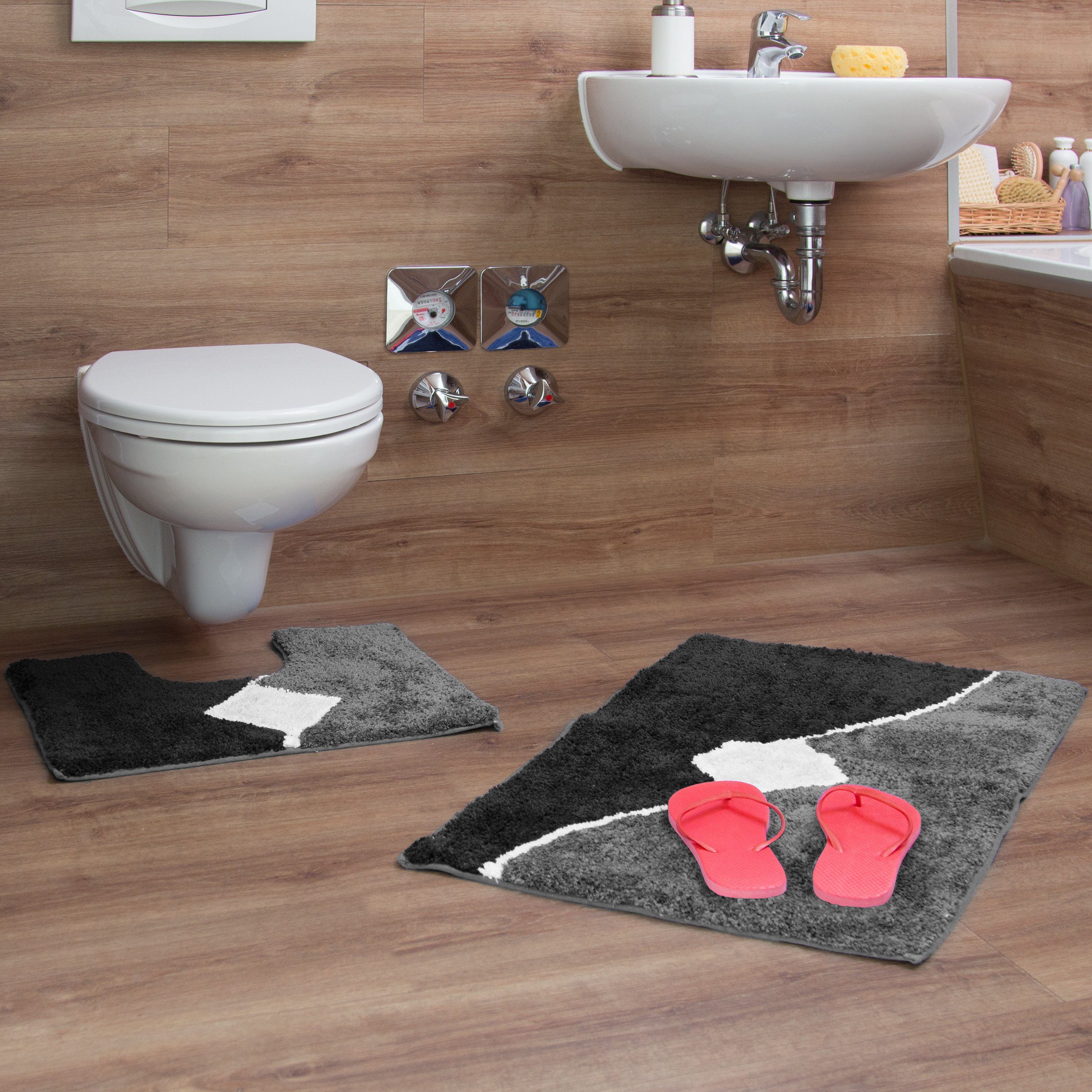 relaxdays Badematte Badgarnitur 2-teiliges Grafikmuster, Höhe günstig online kaufen