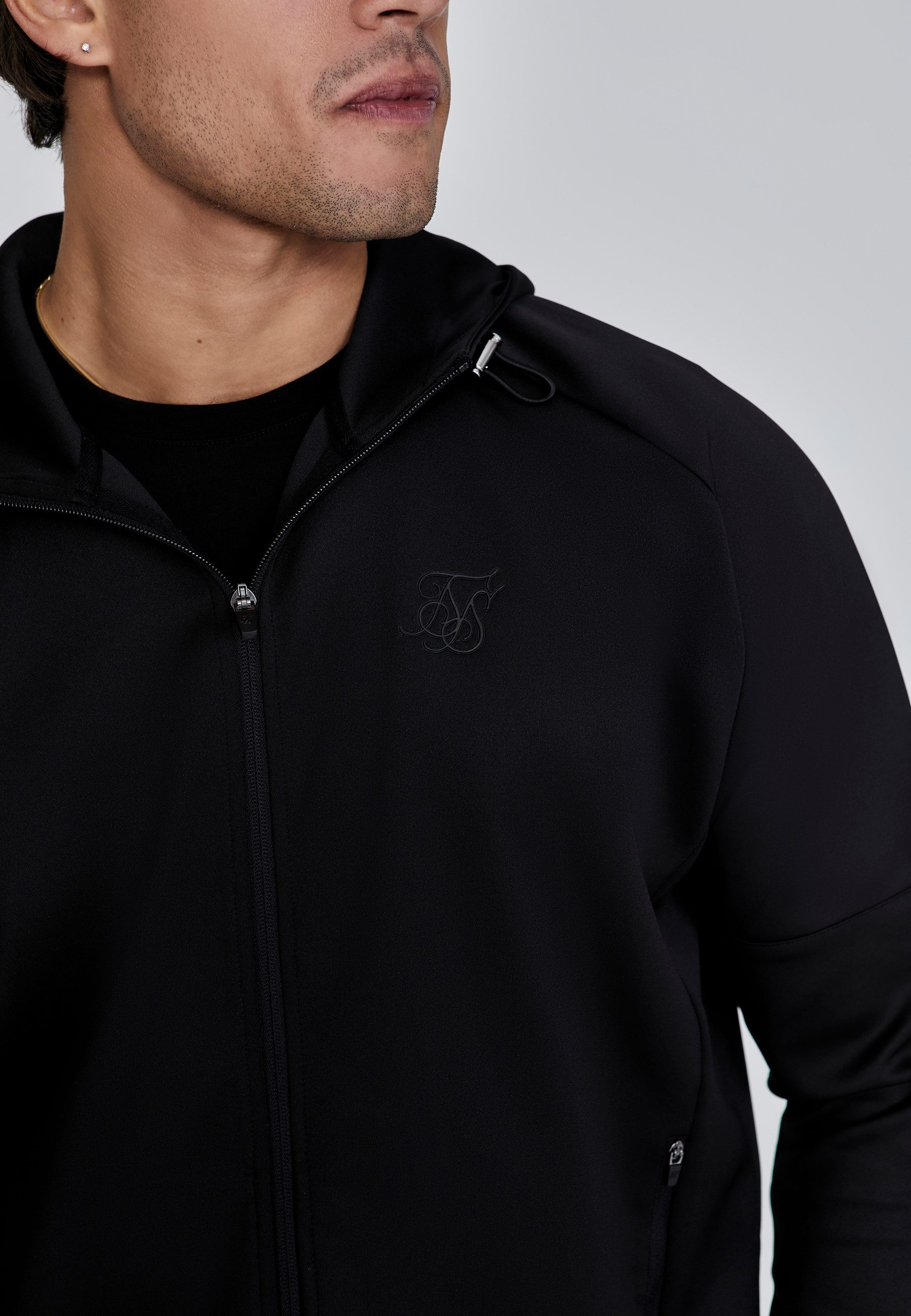 Siksilk Hoodie SikSilk Herren Schwarzer Full Zip Kapuzenpullover