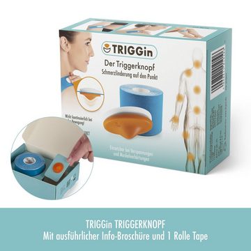 TRIGGin Akupressur-System-Bandage TRIGGid 3x Triggerknopf orange mit 3x blauem Tape (6-tlg), Kinesiologie Physio Sport Tape Muskelverhärtung Verspannungen