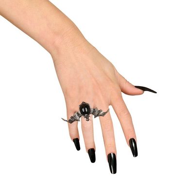 Widmann S.r.l. Kostüm Fledermaus Ring mit schwarzem Stein, Silber - Vam