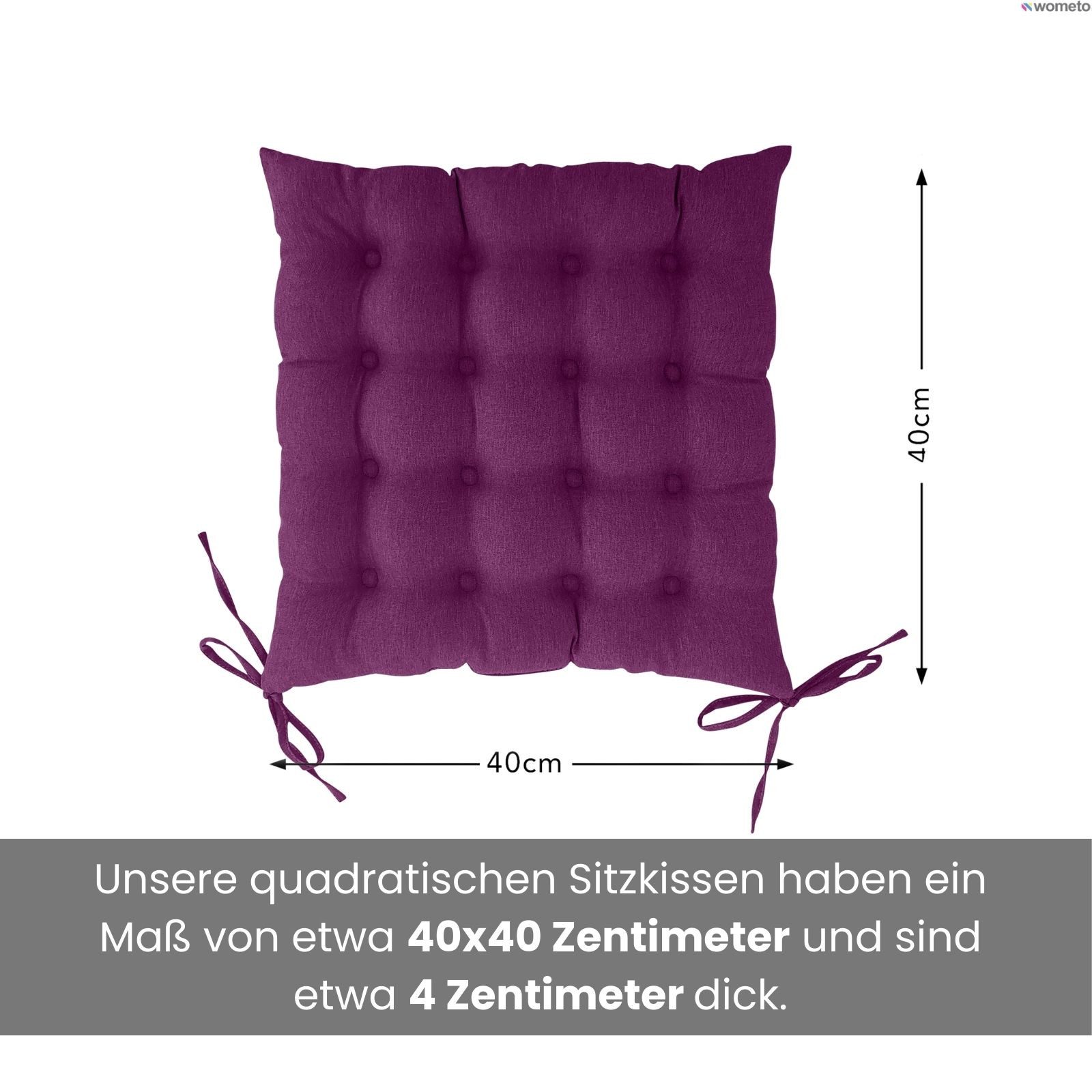 wometo Stuhlkissen Prime 40x40, OEKO-TEX®, Sitzkissen mit Steppung & Bändern