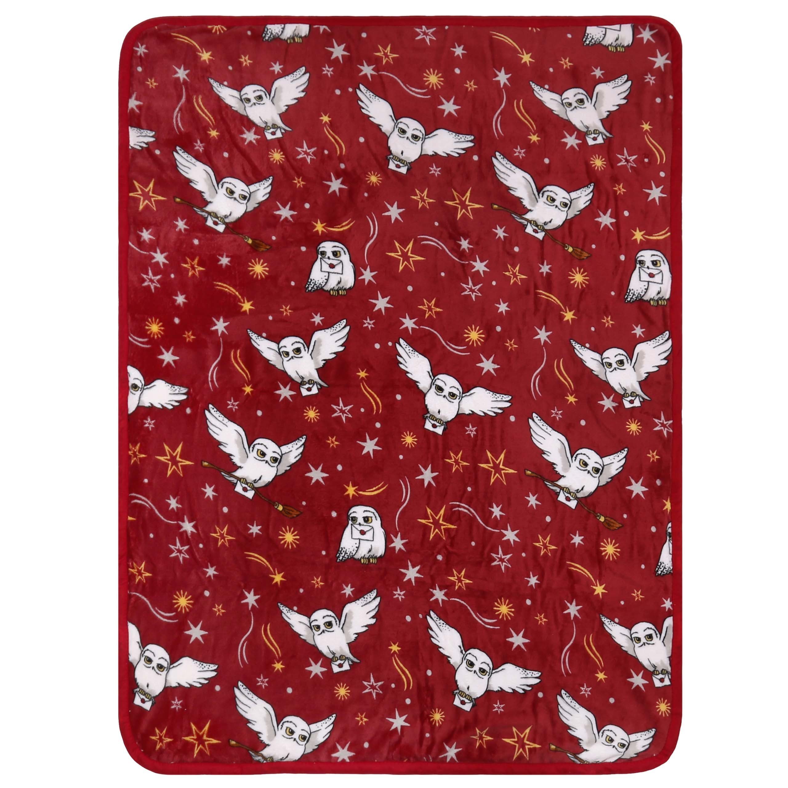 Plaid Harry Potter Hedwig Bordeauxrote Decke aus Vlies, warm 120x150 cm, Sarcia.eu