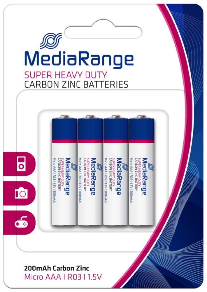 Super 4er Heavy Micro / Duty Zink-Kohle Batterien Blister Mediarange im Batterie 4 AAA