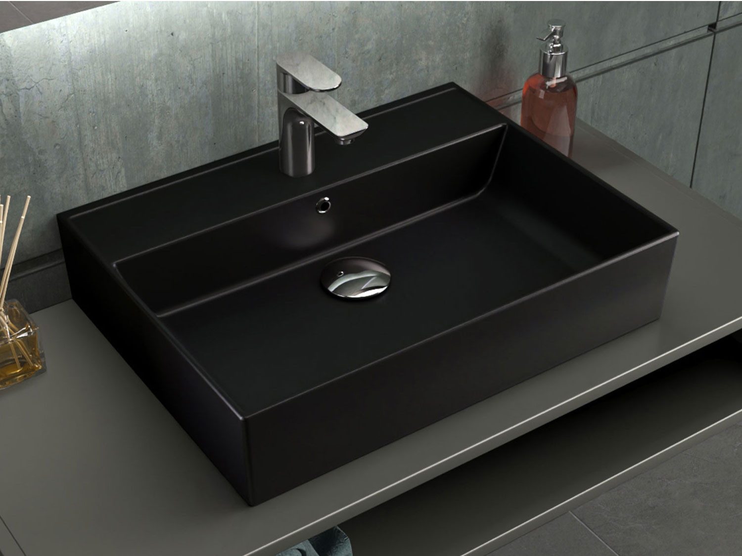 Aqua Bagno Waschbecken Waschtisch eckig schwarz matt 60 cm Keramik modern