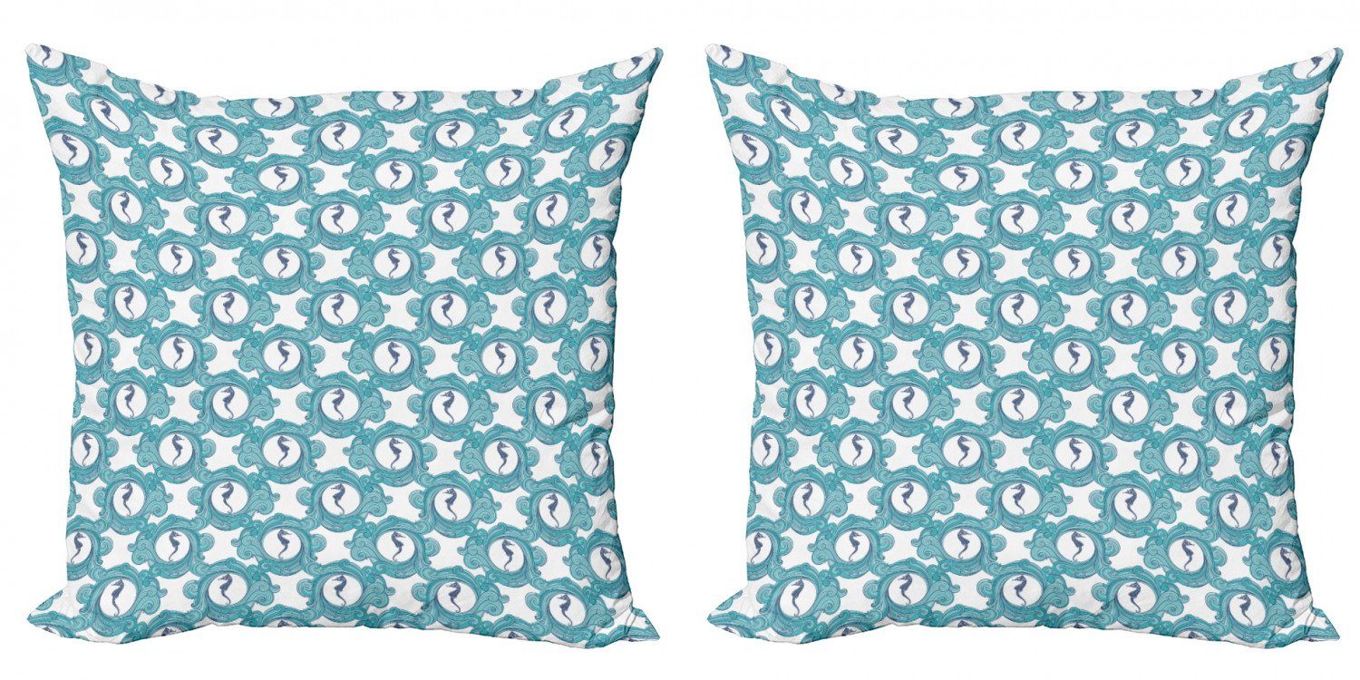 Stück), Wasser blau Kissenbezüge Modern Seepferde auf (2 Digitaldruck, Abakuhaus Doppelseitiger Rounds Accent