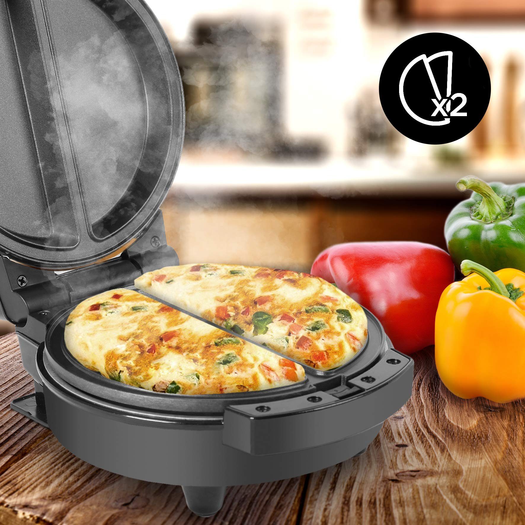 600W, Omelette-Maker, Grill Omelette maker, Duronic OM60 Antihaft-Kochplatte Omlette