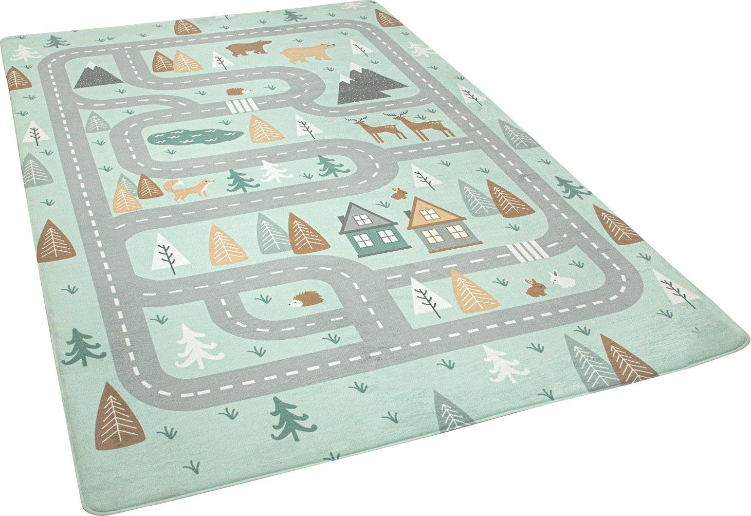Paco Home Kinderteppich Chicos 550, rechteckig, Höhe: 2 mm, Flachgewebe, Straßen-Spiel-Teppich, Kinderzimmer