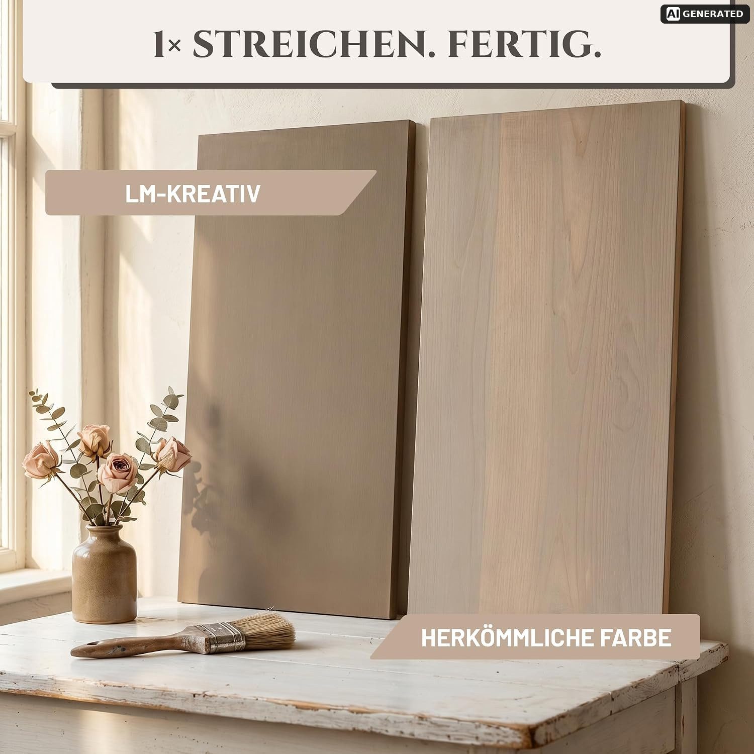 LM-Kreativ Holzlack Möbelfarbe hochdeckend ohne Schleifen für Holz, Metall & Kunststoff, hochdeckend, ohne Schleifen, kratzfest, matt, innen & außen