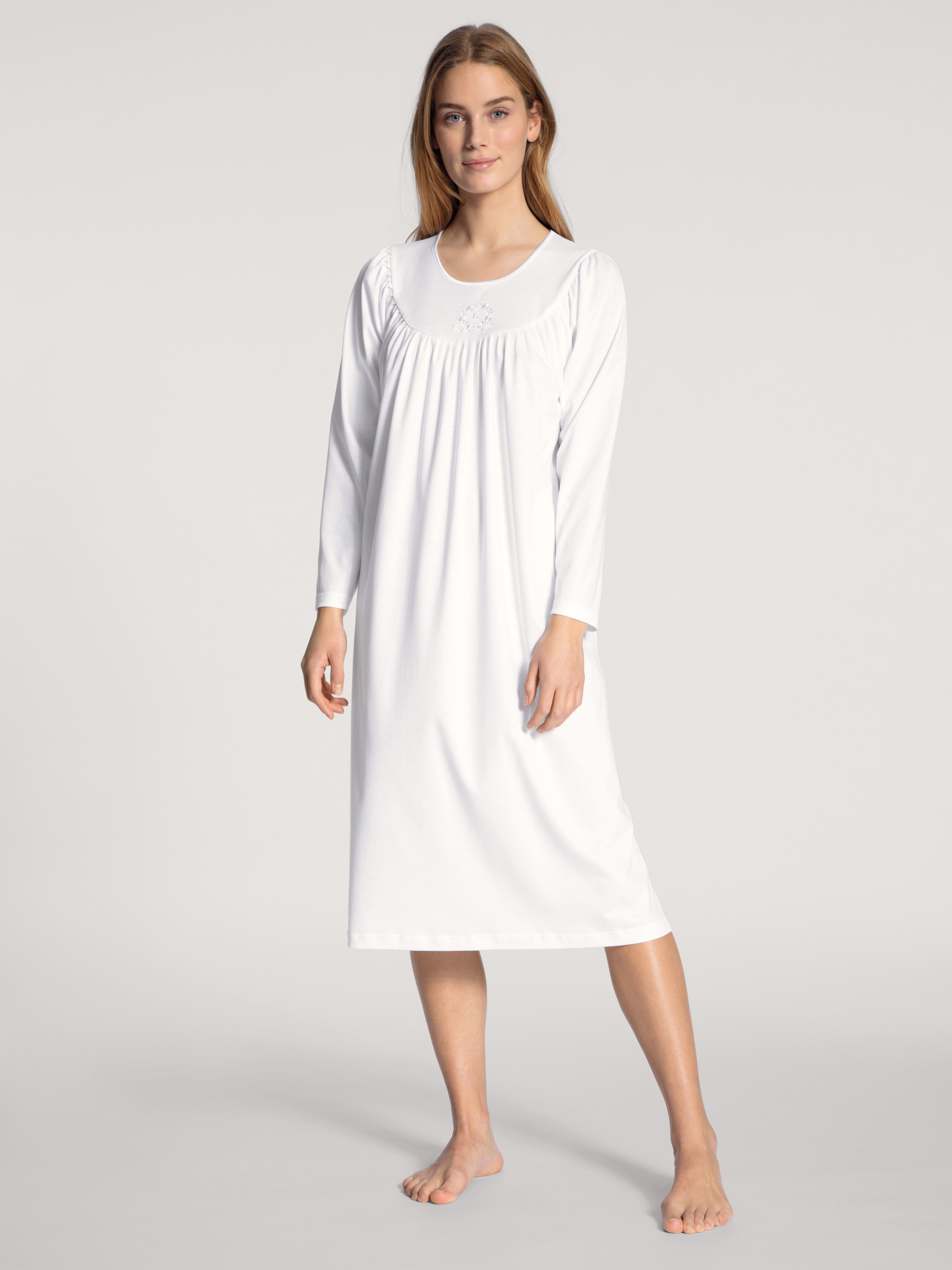 CALIDA Nachthemd Soft Cotton Schlafhemd ca. 110 cm lang, Comfort Fit, Raglanschnitt weiss