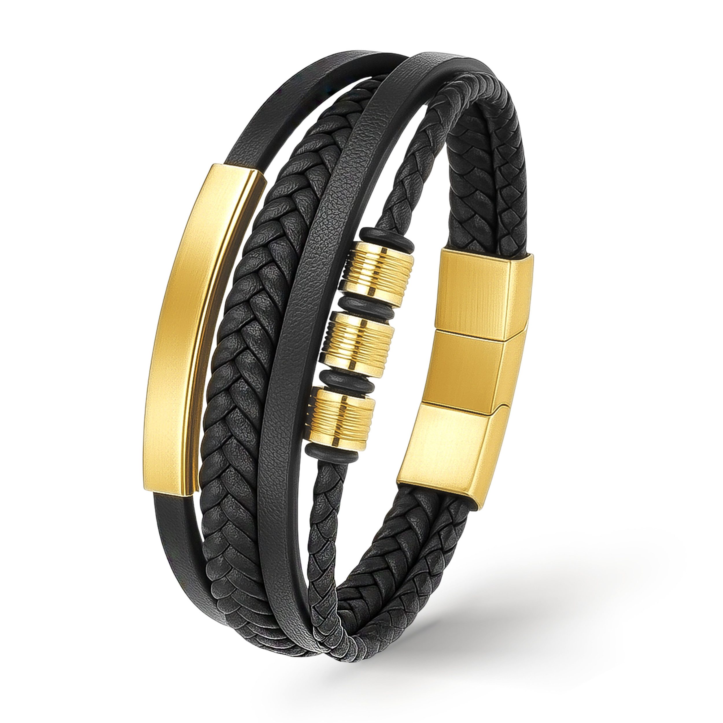 UNIQAL.de Lederarmband Herren "SHAPE" handgefertigt, geflochten, verstellbar (Klassisch, casual, elegant), aus Rindsleder, Edelstahl-Magnetverschluss mit Verlängerungsglied