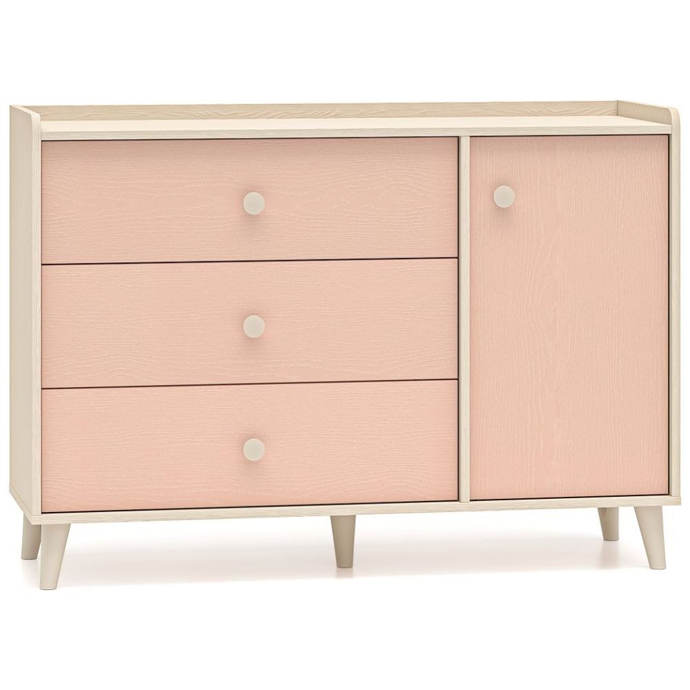 Lomadox Kommode MODICA-131, in sandbeige mit rosa, 120cm Breit, fühlbare Struktur, modern