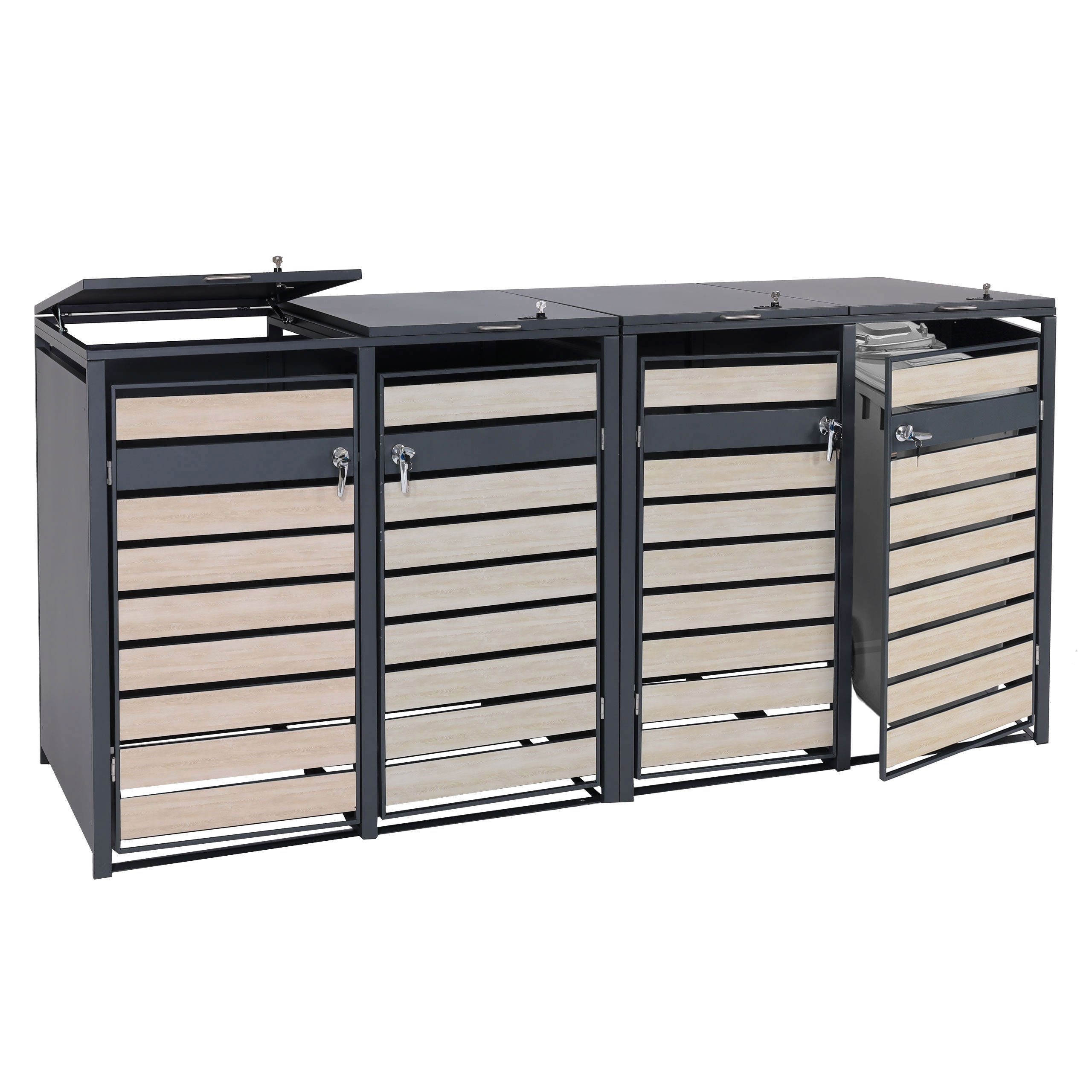 MCW Mülltonnenbox MCW-J81-4-8 (1 St), UV-beständig, Praktische Einhand-Bedienung