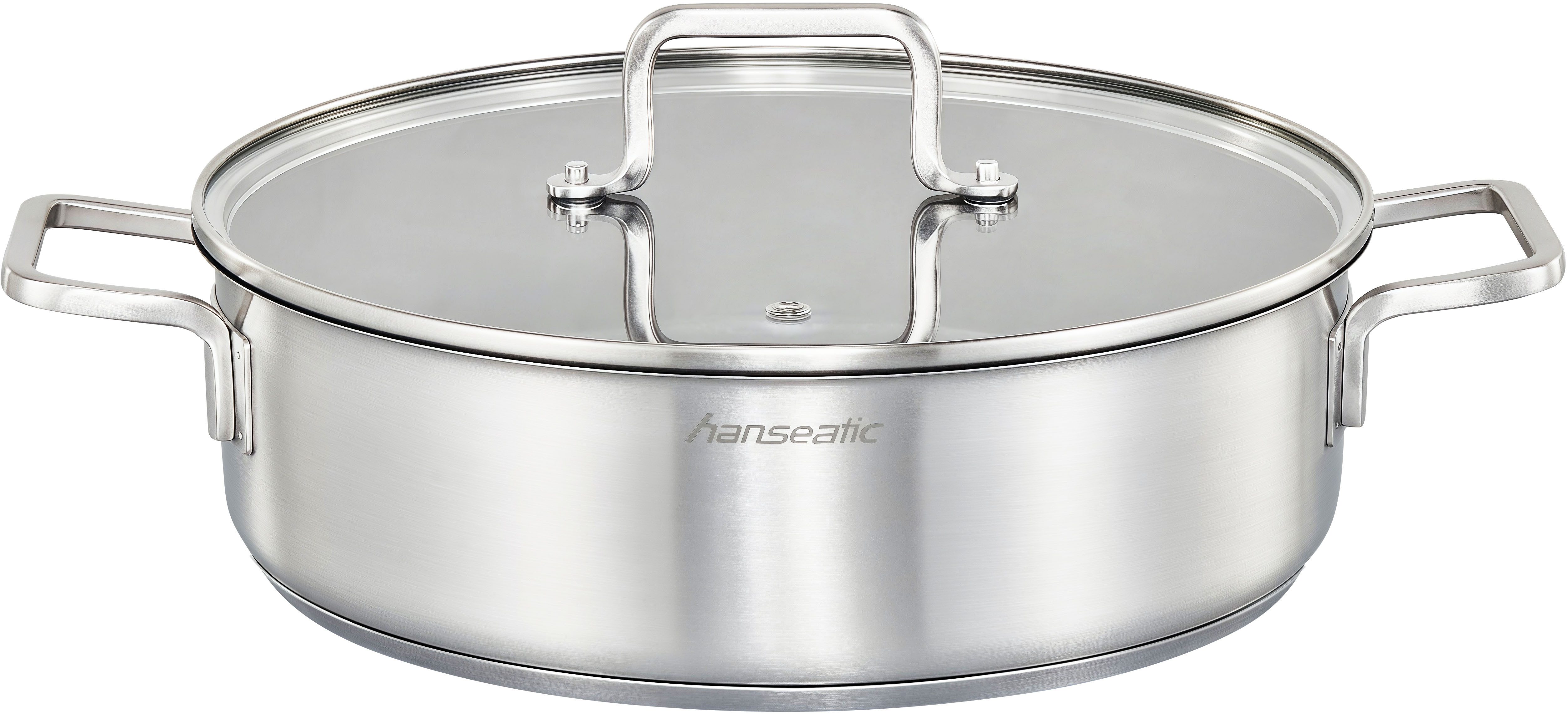 Hanseatic Pfannen-Set DAILY, Edelstahl 18/10 (Set, 3-tlg., 1x Pfanne 24 cm, 1x Servierpfanne 28 cm mit Deckel), mit Antihaftbeschichtung, für alle Herdarten, Induktion