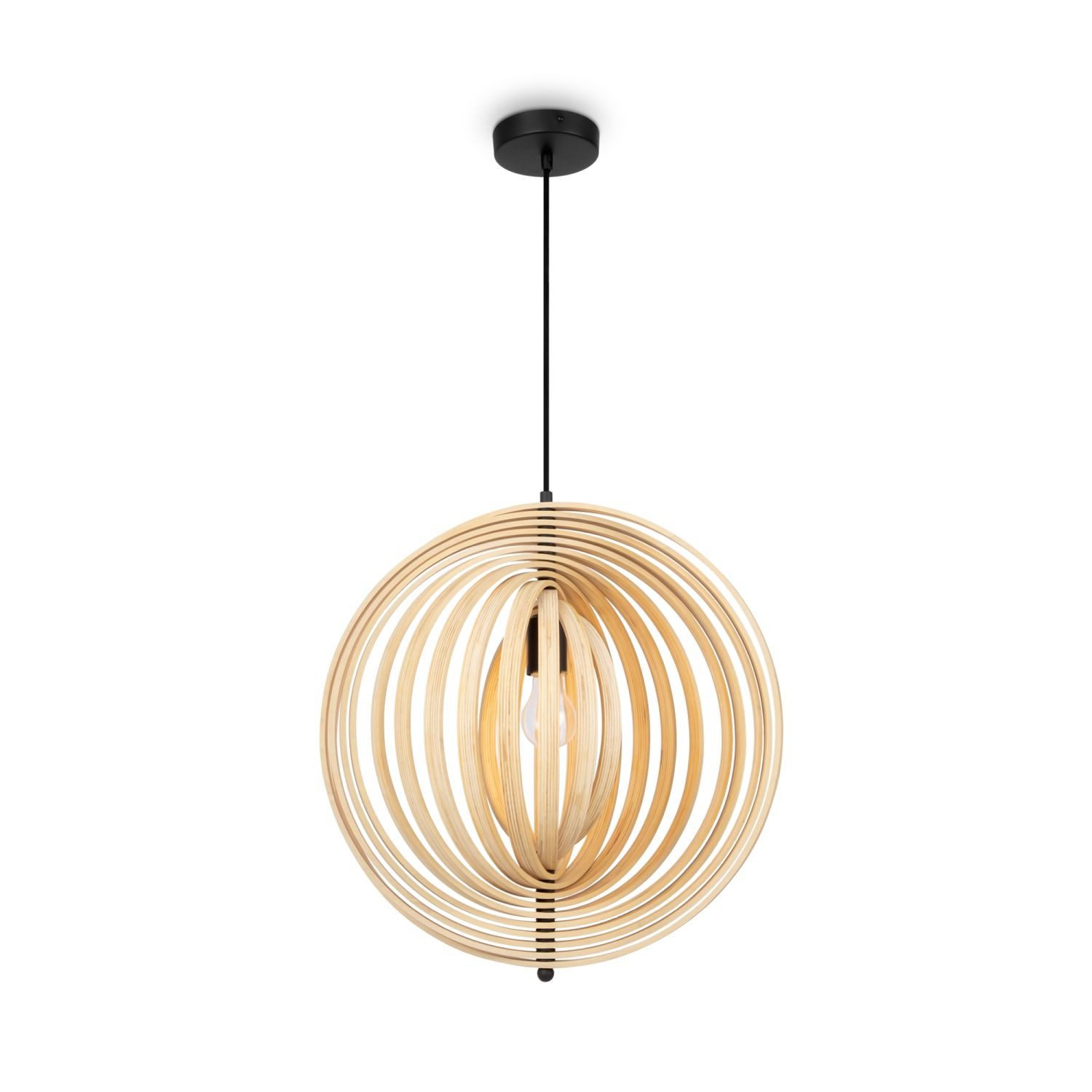Licht-Erlebnisse Pendelleuchte THOR, ohne Leuchtmittel, Holz Metall E27 D: 43 cm H: max. 345,5 cm Schwarz Beige rund