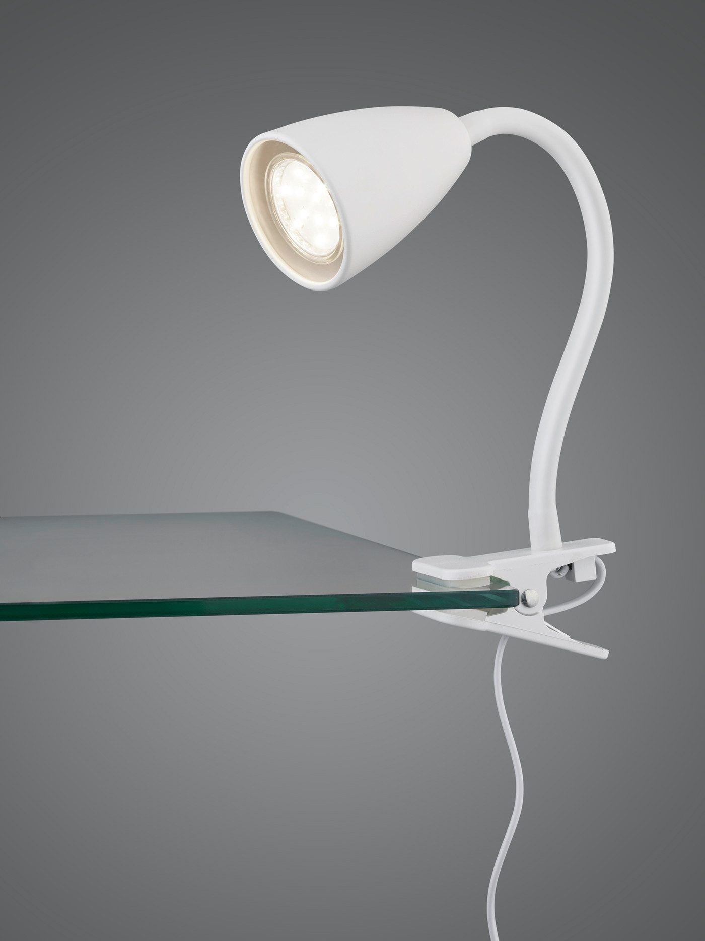 TRIO Leuchten Klemmleuchte WANDA Leselampe mit Klemmhalterung exkl. 1xGU10 max 10W Schnurschalter, Ein-/Ausschalter, Leuchtmittel wechselbar, warmweiß - kaltweiß, flexibel verstellbar, ideal für Büro Regal Schreibtisch Arbeitsplatz