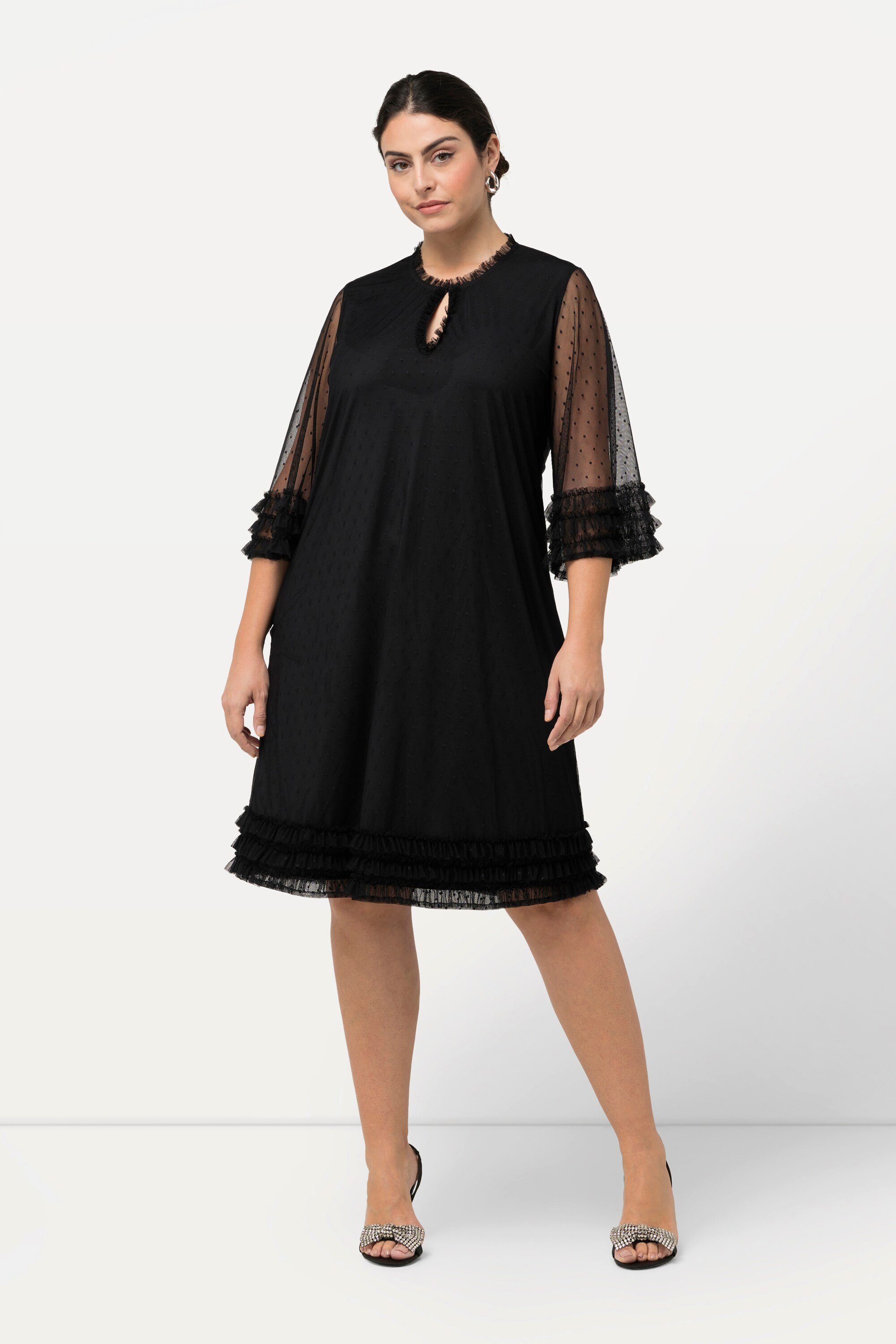 Ulla Popken Cocktailkleid Meshkleid A-Linie Rüschen günstig online kaufen