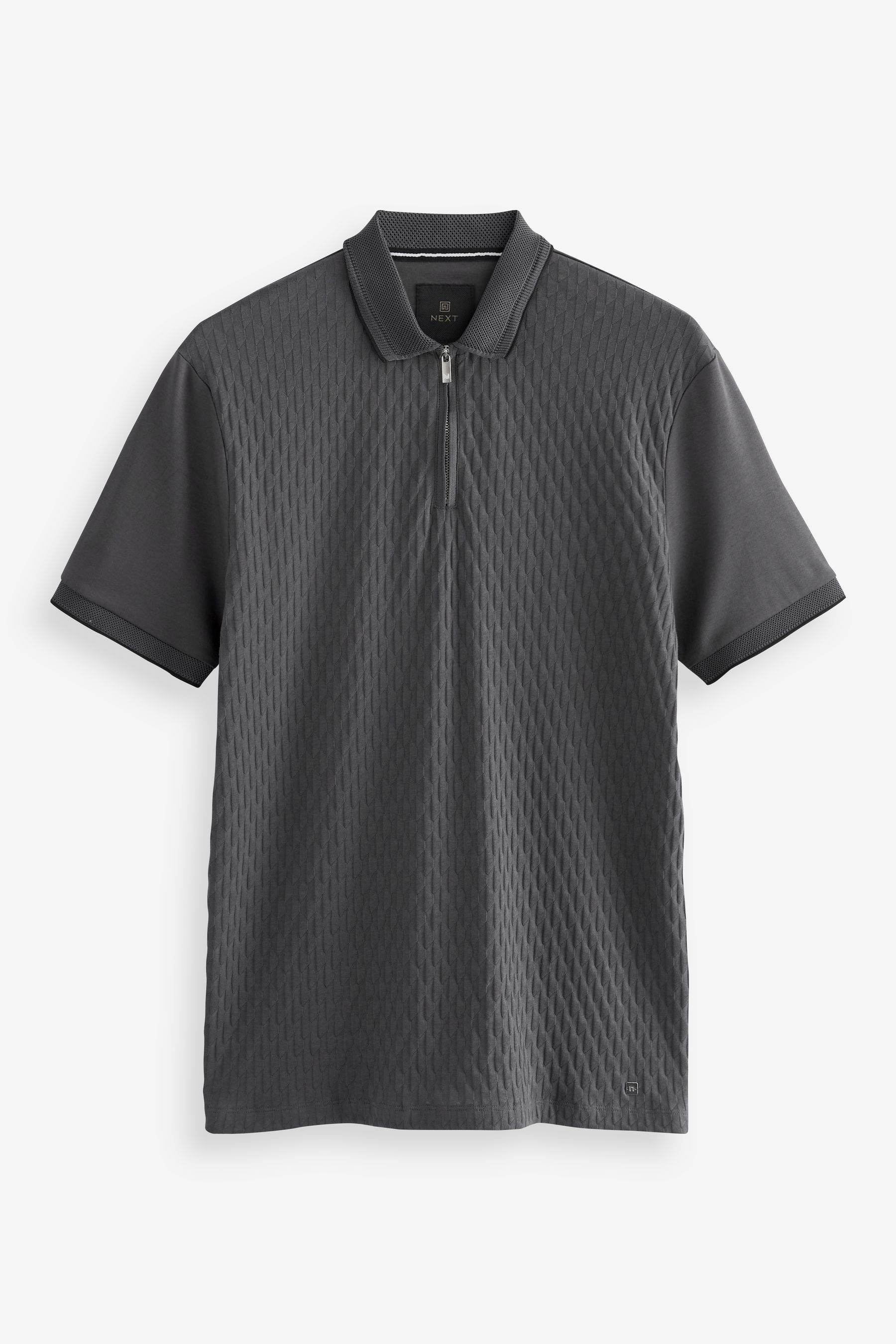 Next Poloshirt Strukturiertes Polo-Shirt (1-tlg) Charcoal Grey