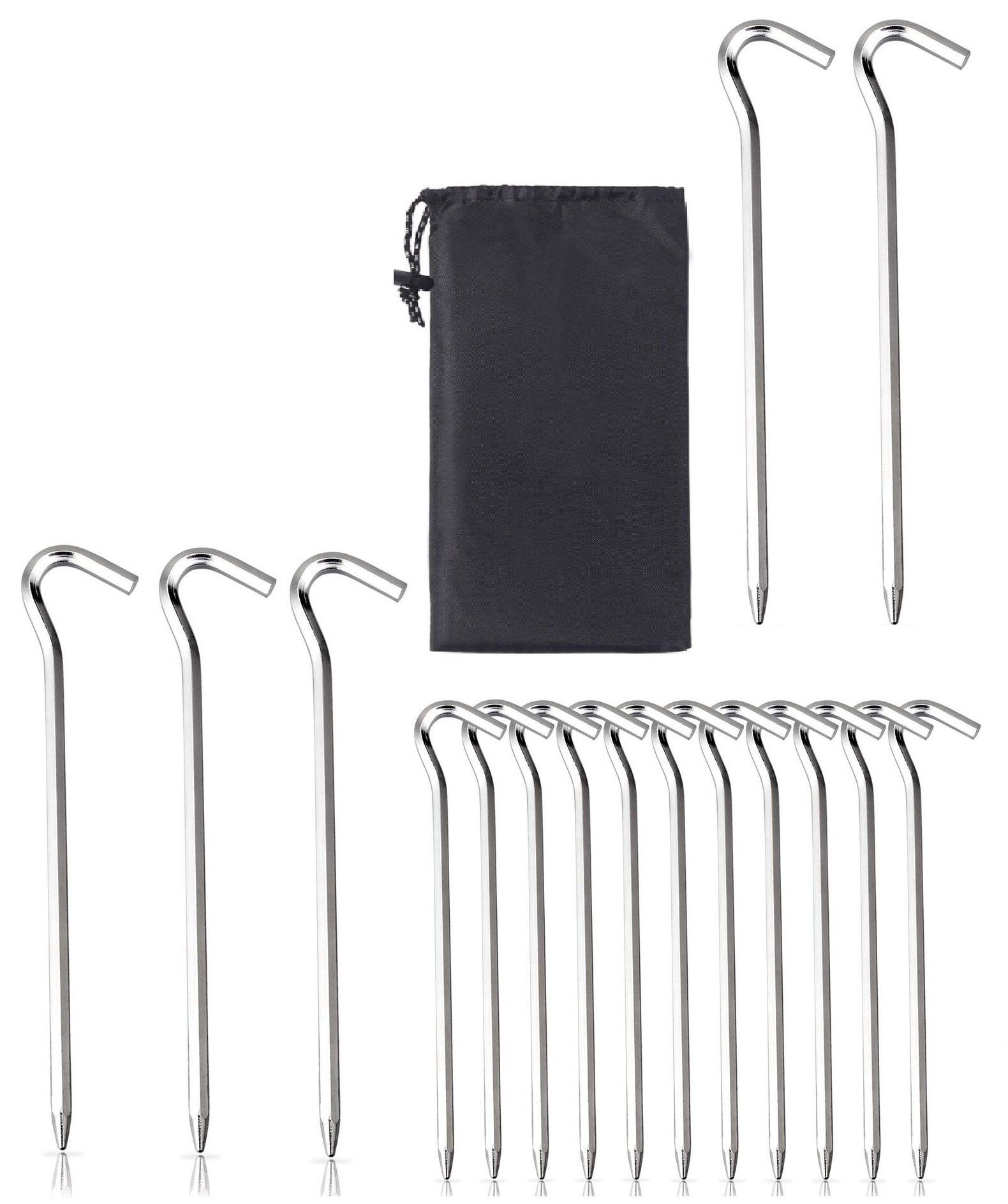 BAYLI Zelthering 16 Zeltheringe aus Aluminium mit Tasche, Erdnagel Set 18cm Lang, (16er Set Zeltheringe inkl. Aufbewahrungstasche)