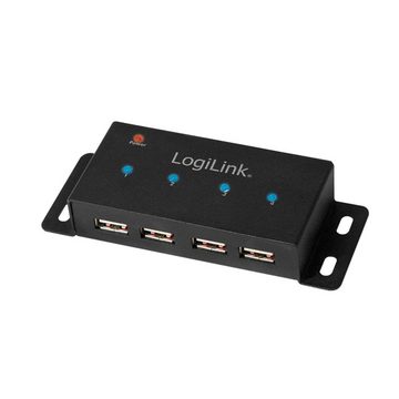 LogiLink USB-Verteiler UA0141A, USB 2.0 Hub, 4-Port, aus Metall, schwarz
