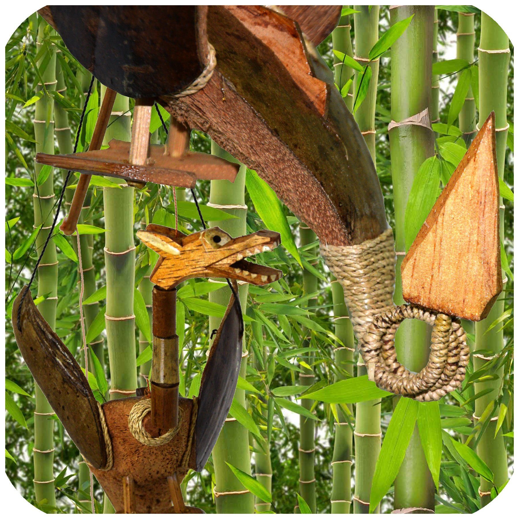 SIMANDRA Hängedekoration Windspiel Drache Junior, Mobile aus Kokosnuss Bambus und Holz handgefertigt