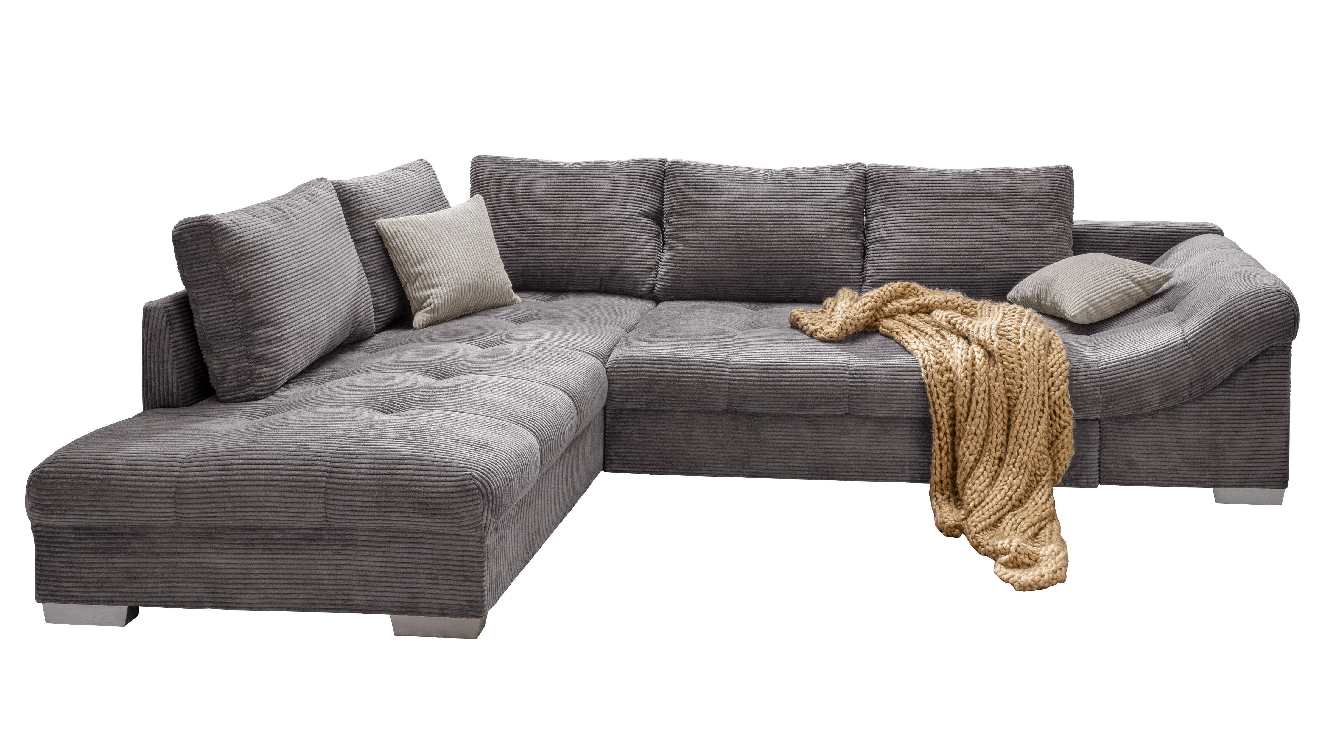 luma-home Ecksofa 17202-OTTO, mit Bettfunktion B298/T202/H84 cm, Liegefläche 154x227 cm, Wellenunterfederung, Ottomane links, Bezug Cord Grau