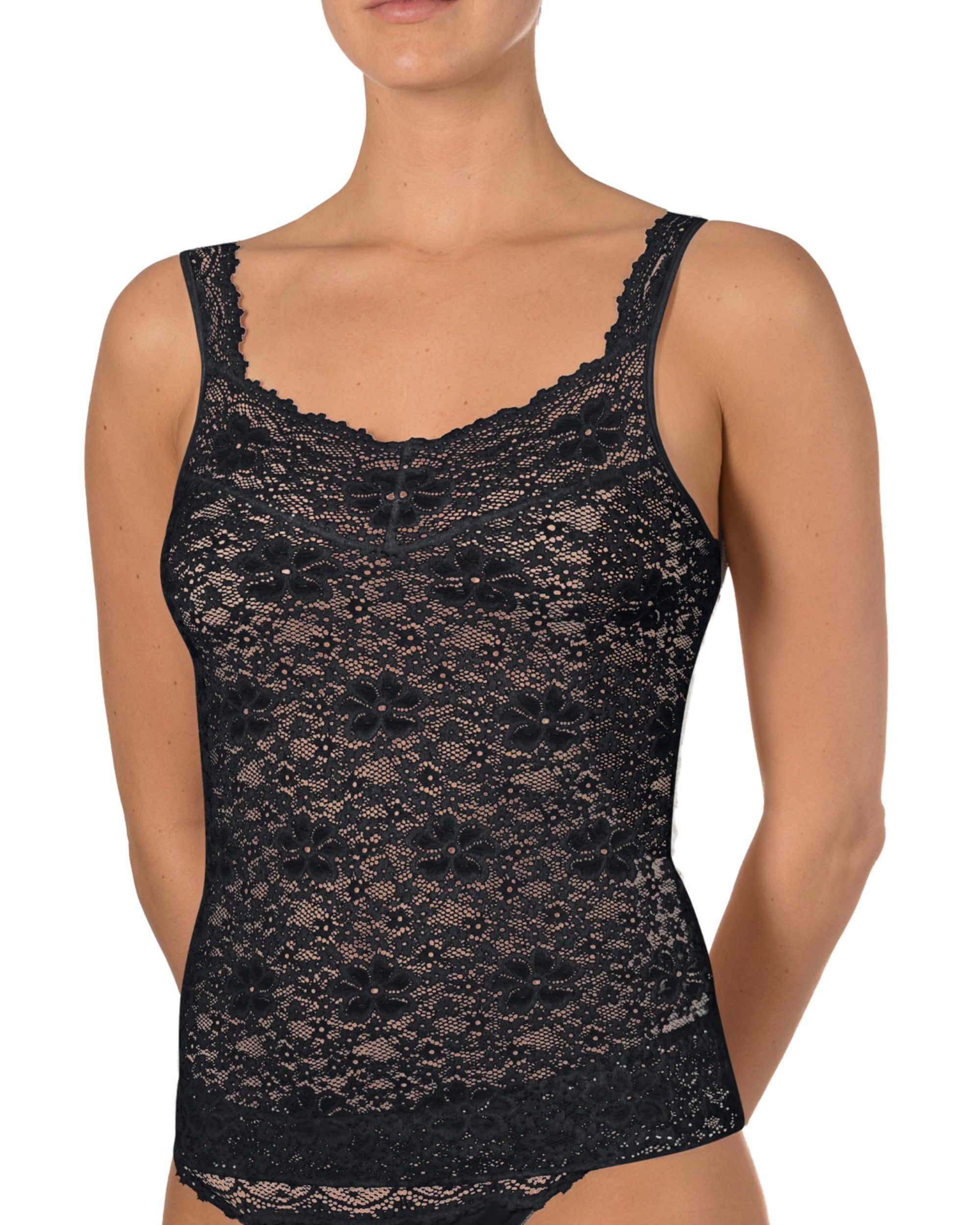 Nina Von C. Unterhemd Millefleurs Spitzentop Hemdchen elastische Spitze Gr. 38 40 42 44 46 48 Schwarz (200) | Ärmellose Unterhemden