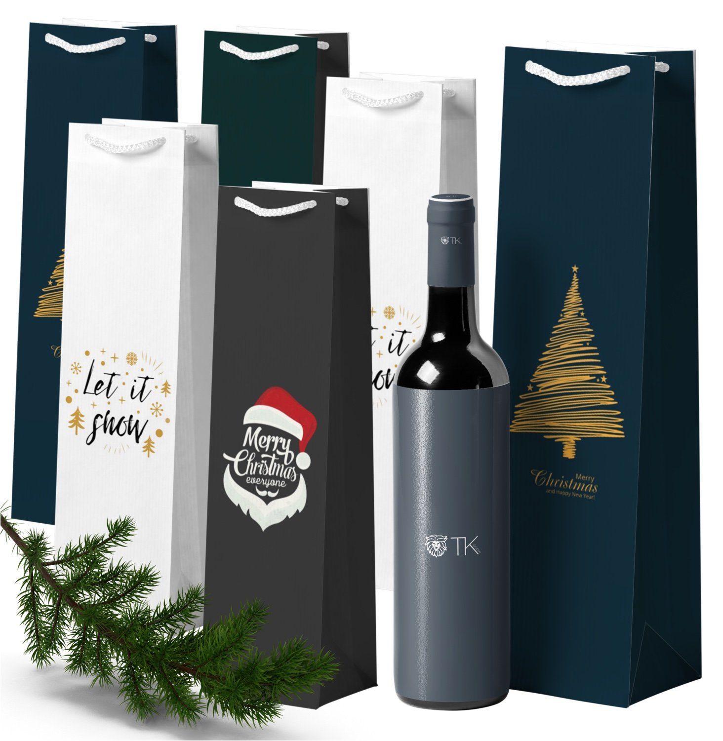 TK Gruppe Geschenkpapier 12x XXL Flaschentüten Weihnachtstaschen Geschenktüten Weintüte, (12St)