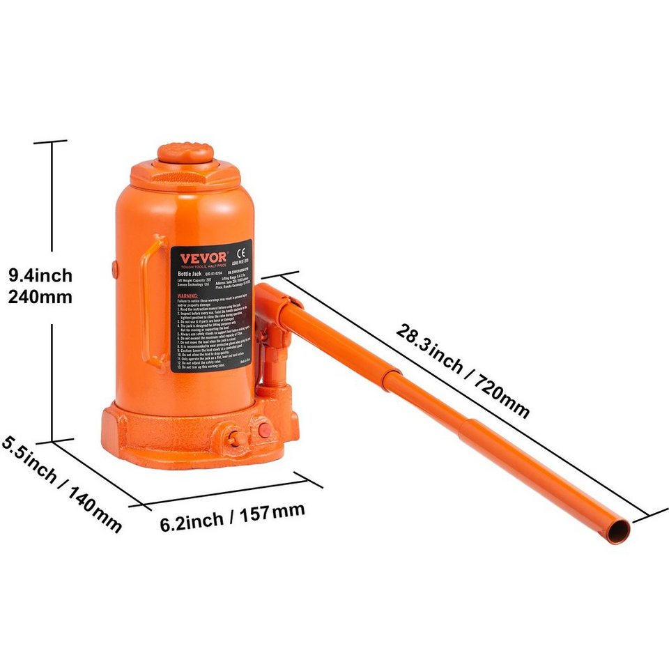 VEVOR Wagenheber 20 t Stempelwagenheber Flaschen-Wagenheber Stempelheber  für PKW SUV