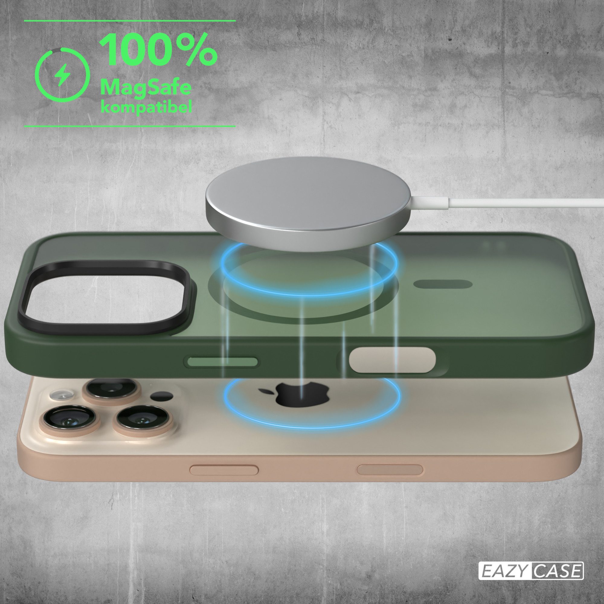 EAZY CASE Handyhülle Outdoor Case MagSafe für Apple iPhone 16 Pro 6,3 Zoll, Outdoor Handy Hülle Slim Cover MagSafe Etui Outdoorcase Dunkelgrün