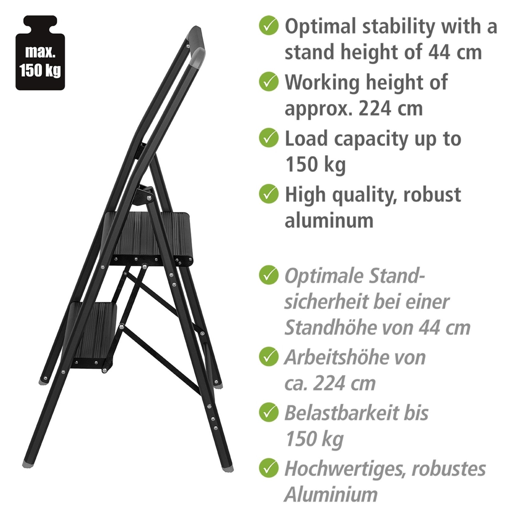WENKO Trittleiter Modell Alu-Compact, Klapptritt (1-St), leichte, mit Anti-Rutsch-Füßen zusammenklappbare Leiter