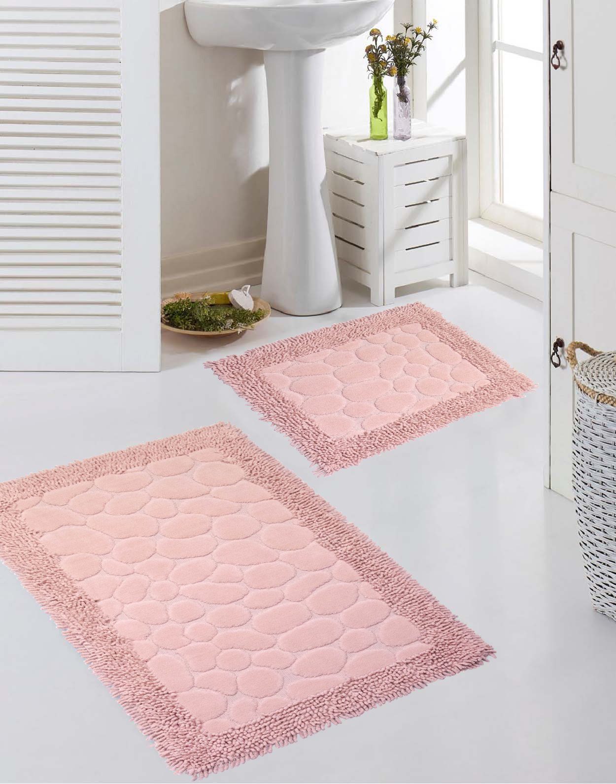 rechteckig, mm Carpetia, Teppich rutschfest rosa, Badematten 2-teilig Steinoptik waschbar Höhe: 7.5 - Set