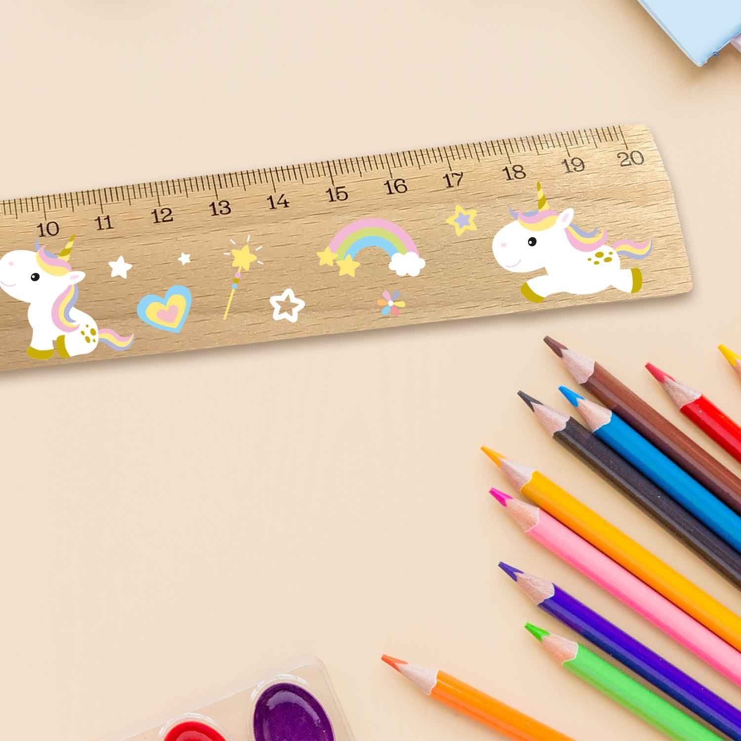 GRAVURZEILE Lineal Lineal - Einhörner Design für Kinder aus Holz - zur Einschulung -, Geschenk