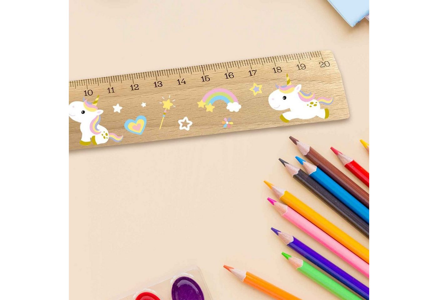Thumbnail - GRAVURZEILE Lineal Lineal - Einhörner Design für Kinder aus Holz - zur Einschulung -, Geschenk