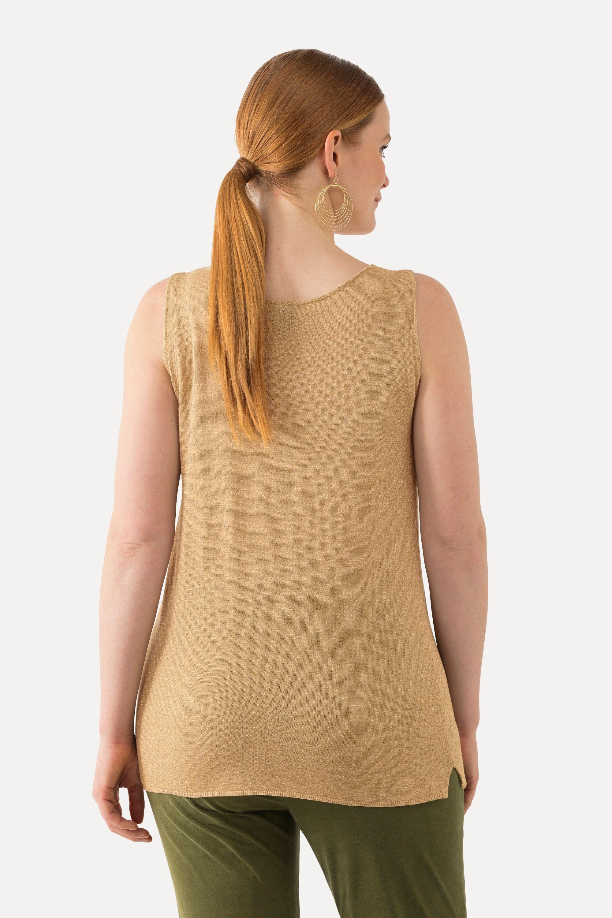 Ulla Popken Strickpullover Stricktop Metallic-Schimmer Rundhals ärmellos