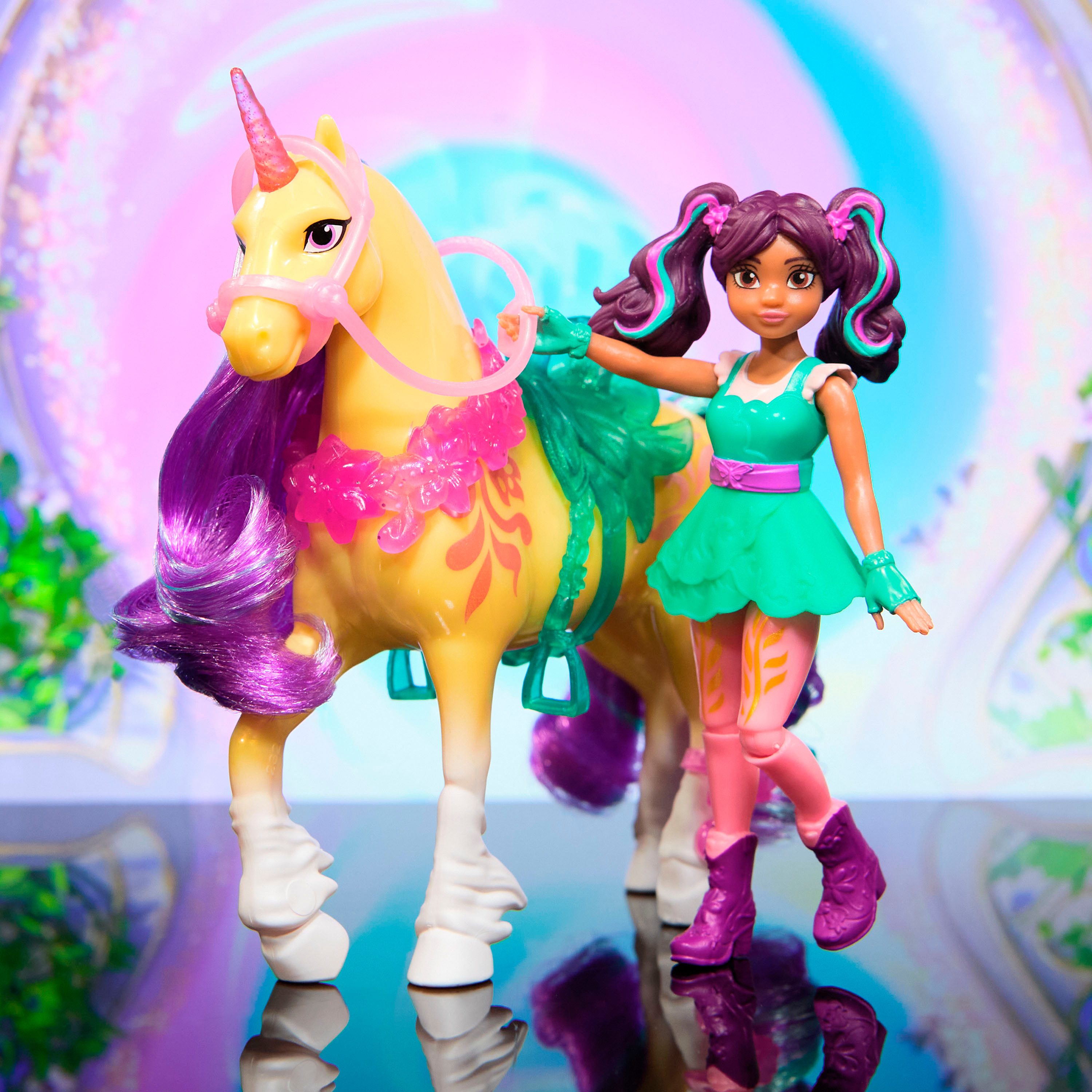 Spin Master Anziehpuppe Unicorn Academy - Ava & Einhorn Leaf, mit echter Mähne
