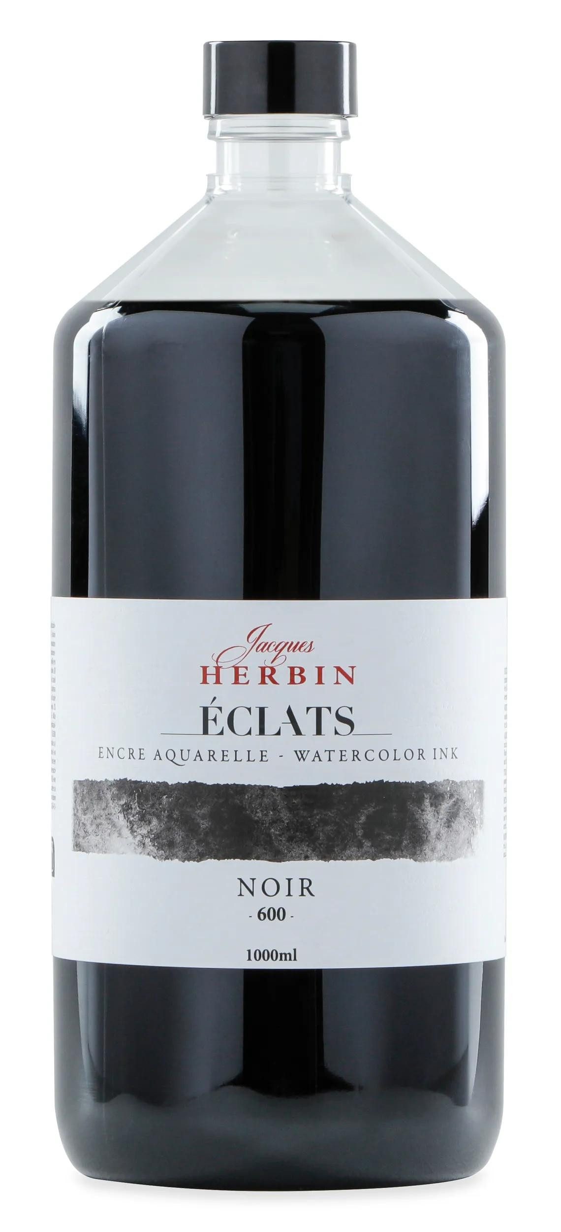 Herbin Aquarelltine Éclats, Flasche 1000ml - Schwarz 19600T Tintenglas (Aquarelltinte)