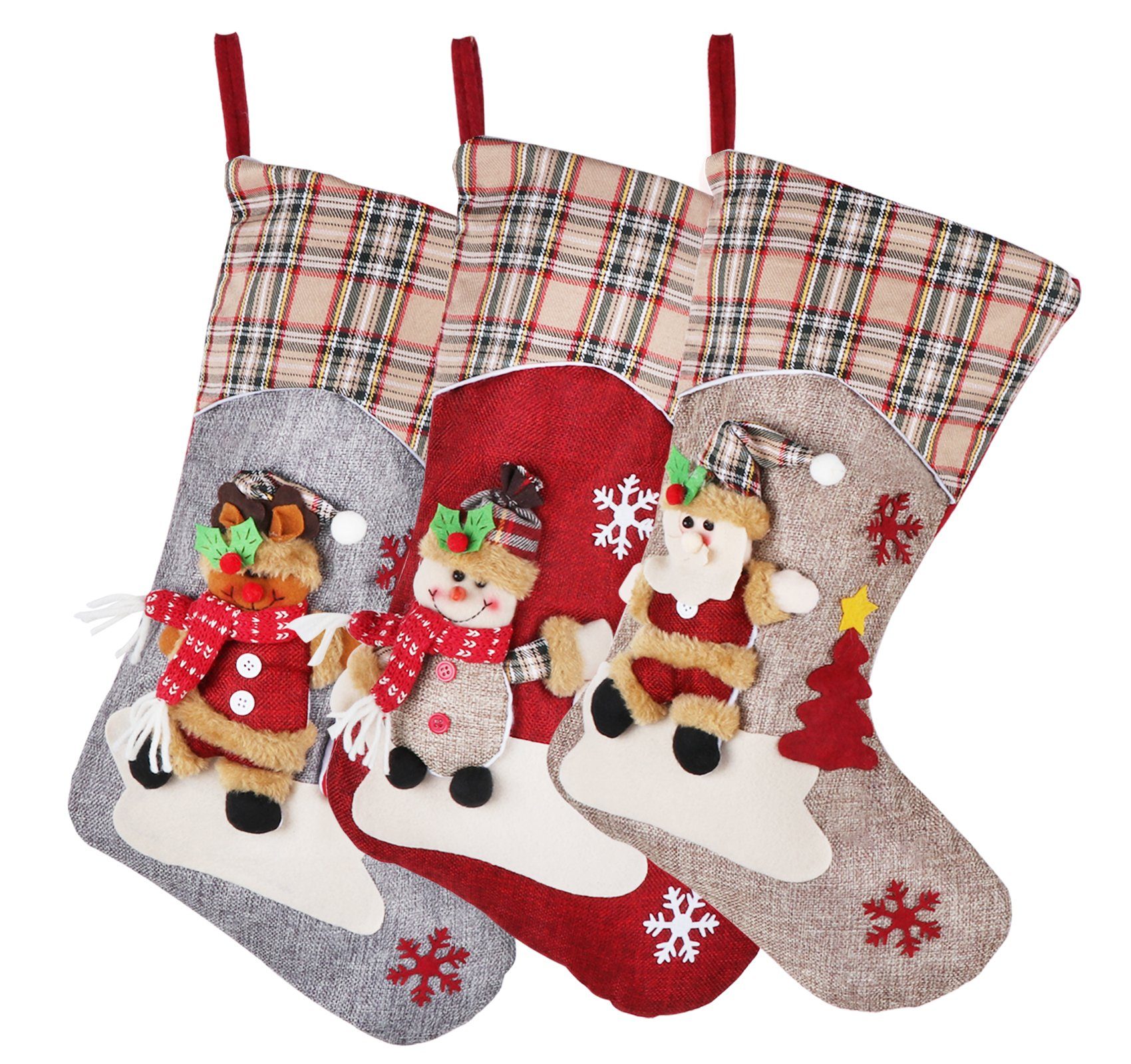 Christbaumschmuck Socken Geschenktasche Weihnachtsstrumpf Nikolausstrumpf Weihnachtsdekor Homewit Perfekt (3-tlg), Sackleinen