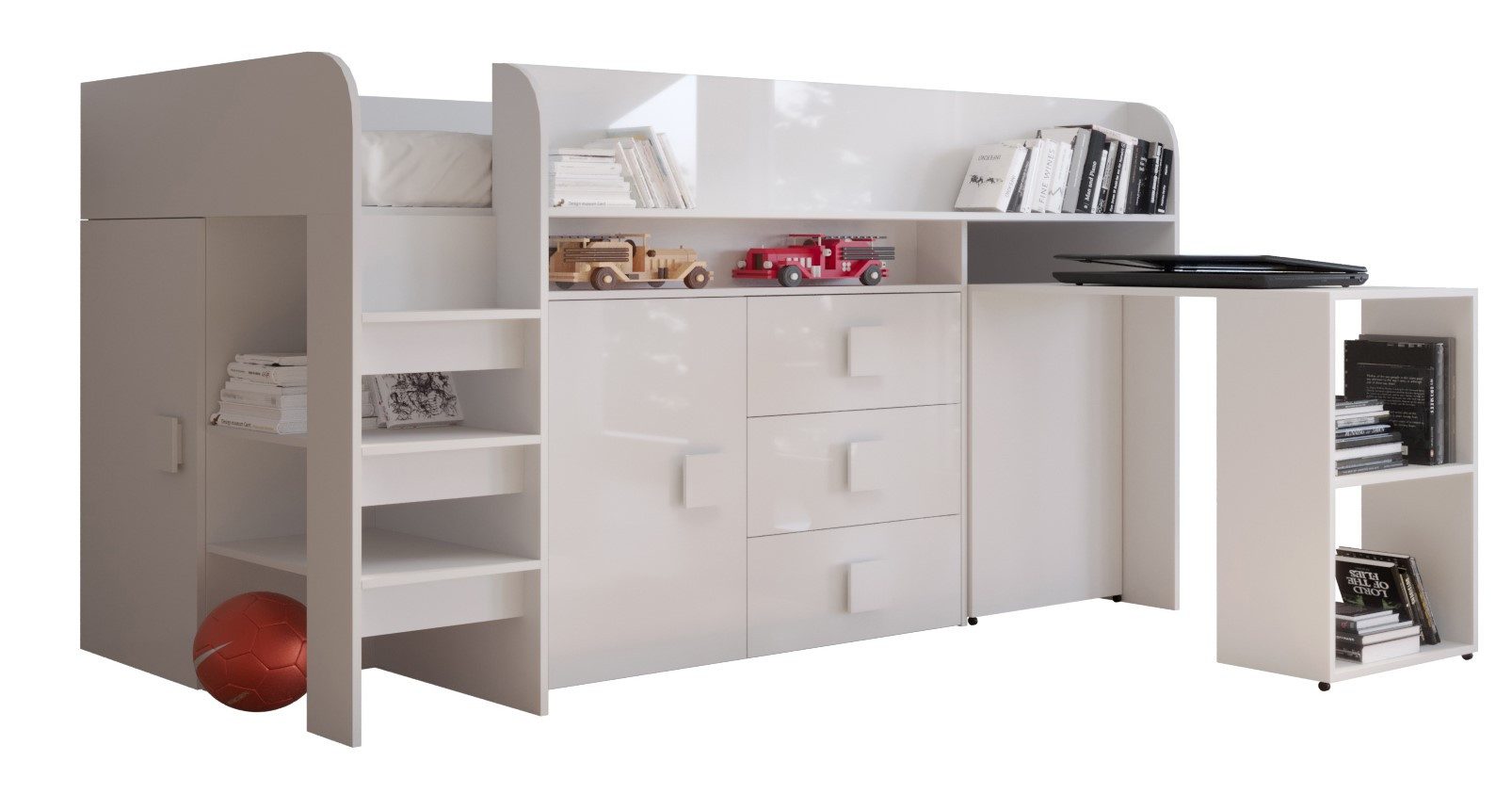 ABIKS MÖBEL Etagenbett TOLEDO 1 Hochbett für Jugendliche, mit Schreibtisch, Kleiderschrank